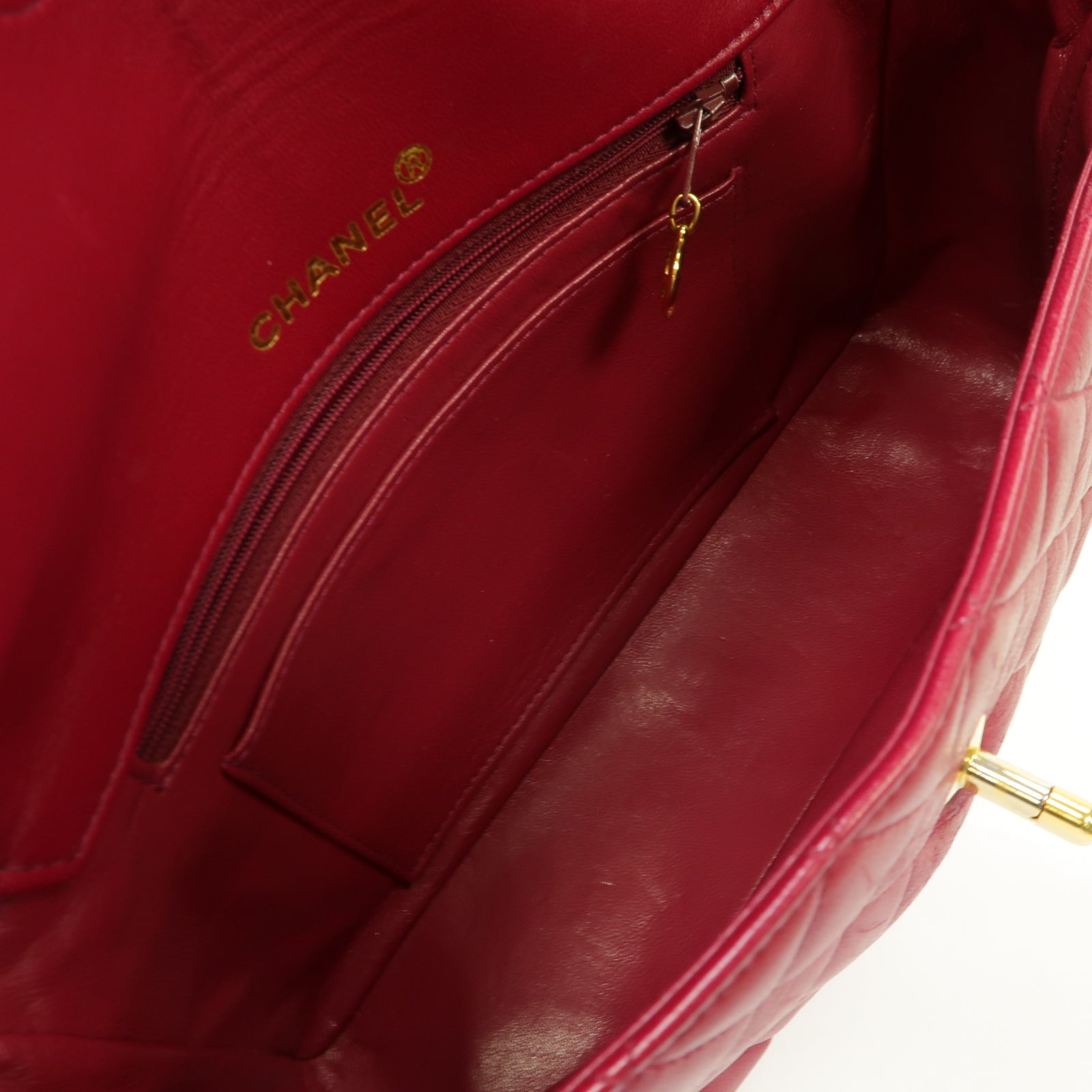 CHANEL 菱格羊皮皮革Shoulder Bag金扣肩背袋紅色