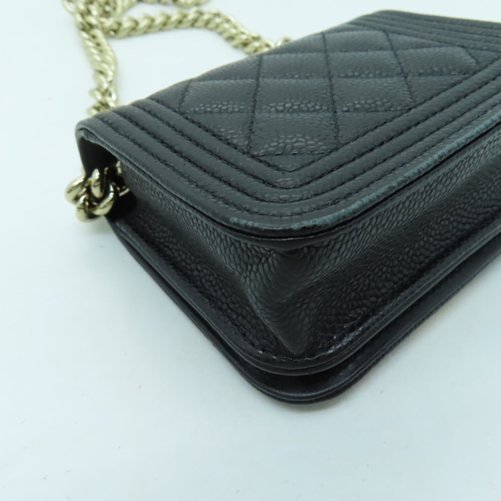 CHANEL 菱格Caviar皮革Chain Shoulder金扣鏈帶肩背袋黑色