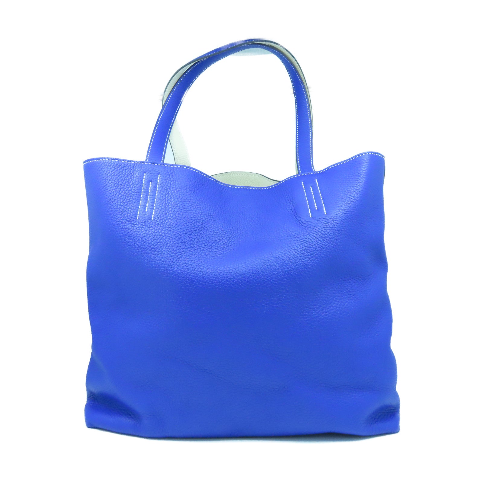 HERMES Clemence皮革Double Sens 45肩背袋Bleu Electrique電光藍/Craie奶昔白