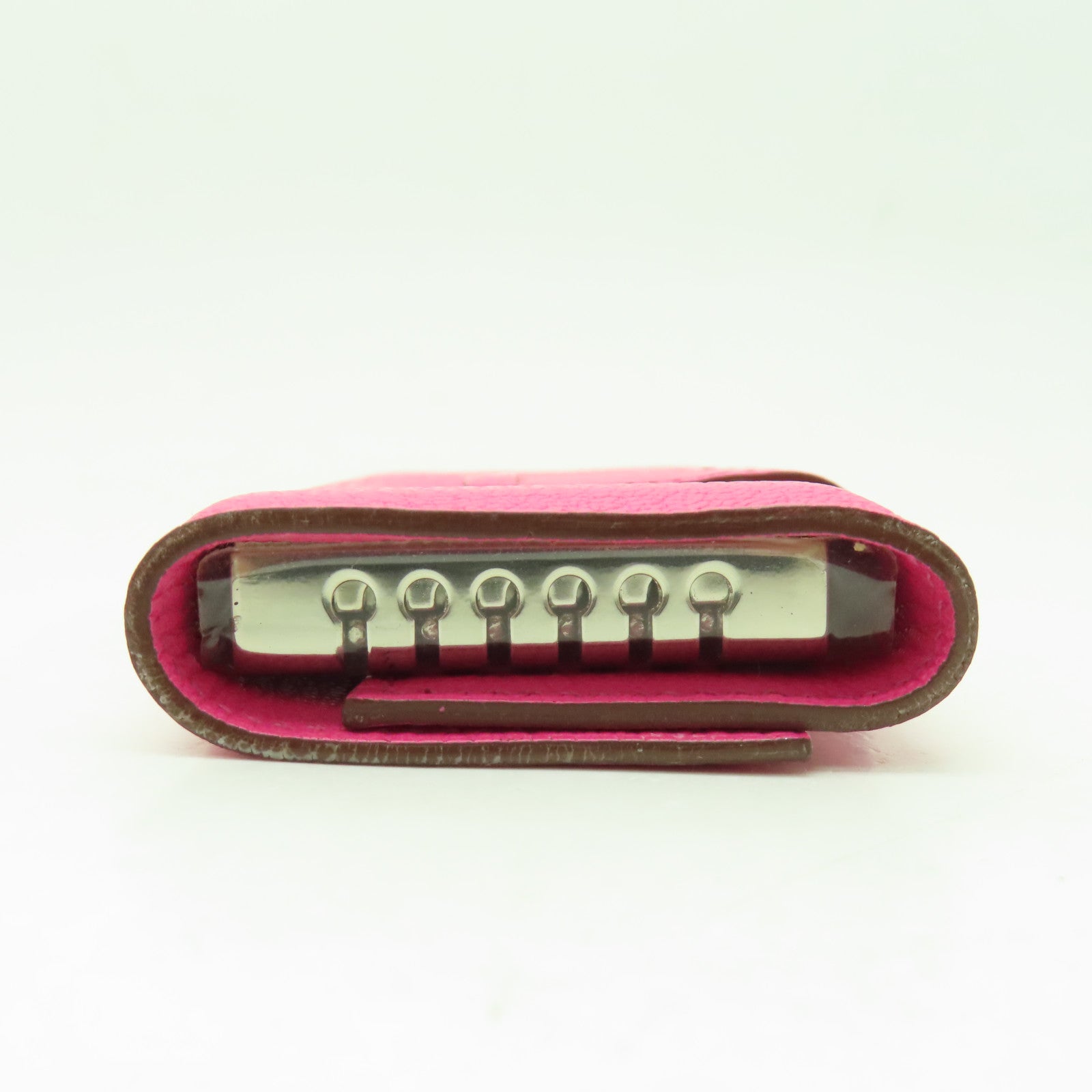 HERMES Chevre皮革Bearn Key Case銀扣鑰匙套粉紅色