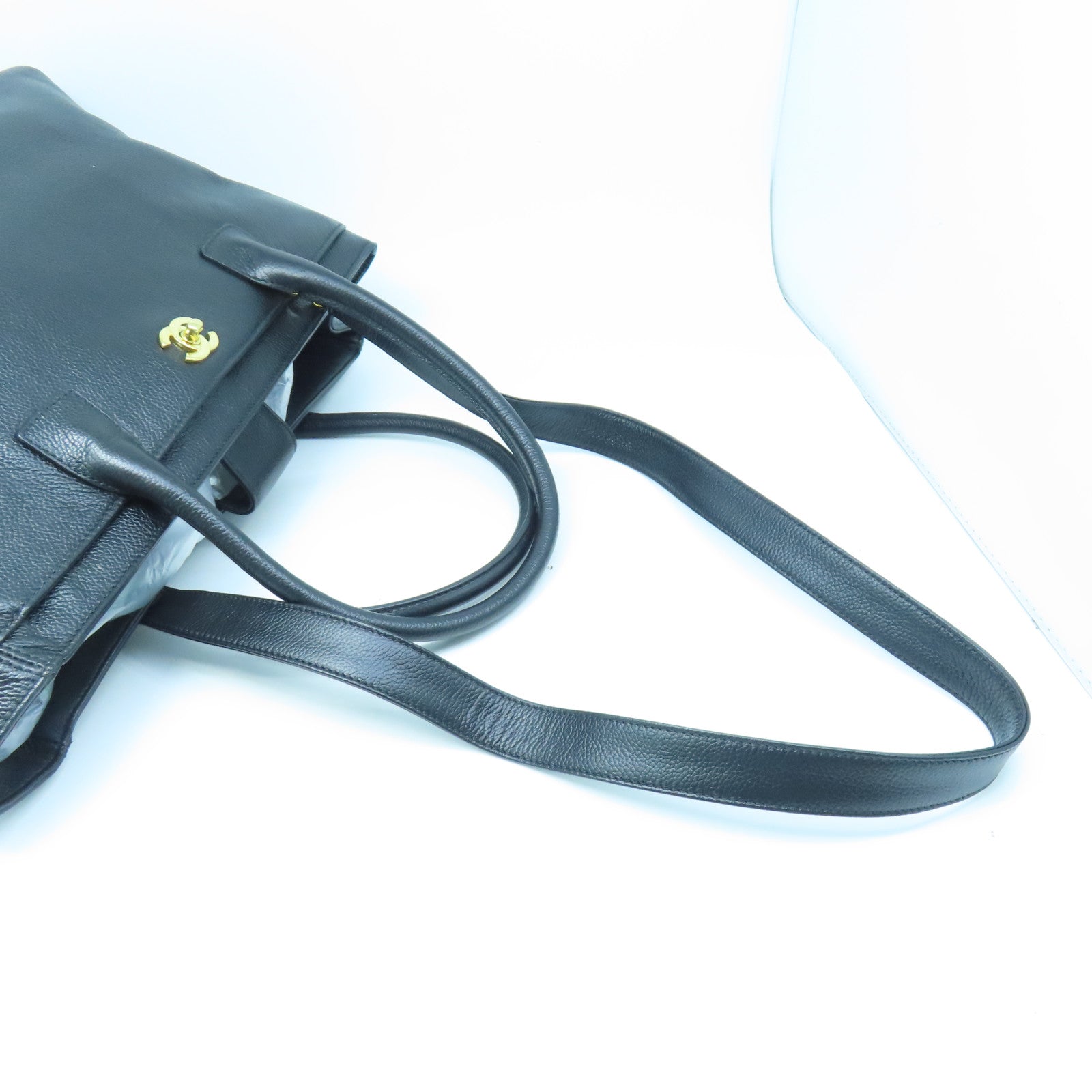 CHANEL Caviar Leather 2 Way Shoulder Gold Buckle Handle Shoulder Bag Black
