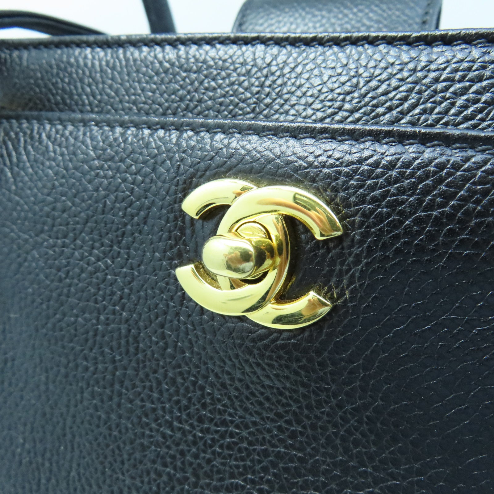 CHANEL Caviar Leather 2 Way Shoulder Gold Buckle Handle Shoulder Bag Black