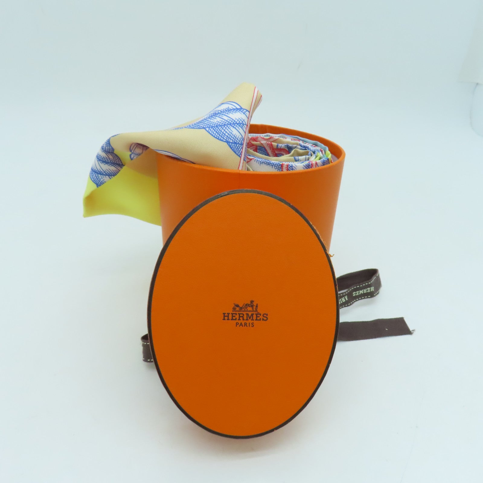 HERMES 絲質Maxi Twilly絲巾黃色彩色