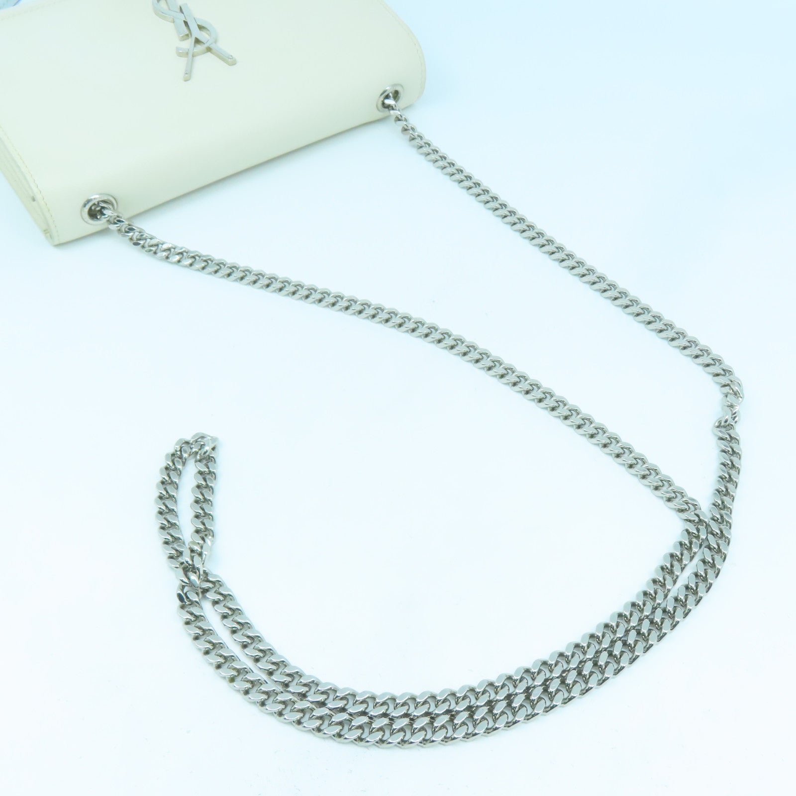 SAINT LAURENT 牛皮皮革Chain Shoulder Bag銀扣肩背袋白色