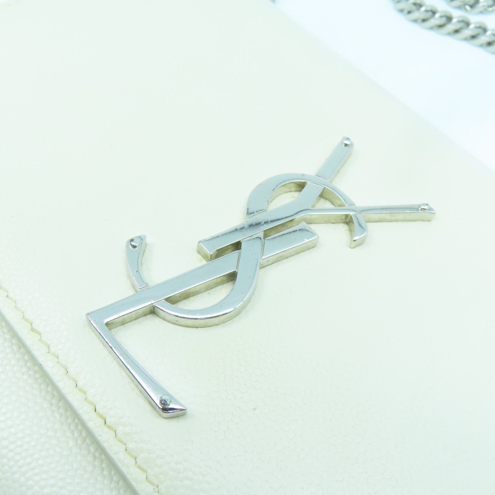SAINT LAURENT 牛皮皮革Chain Shoulder Bag銀扣肩背袋白色
