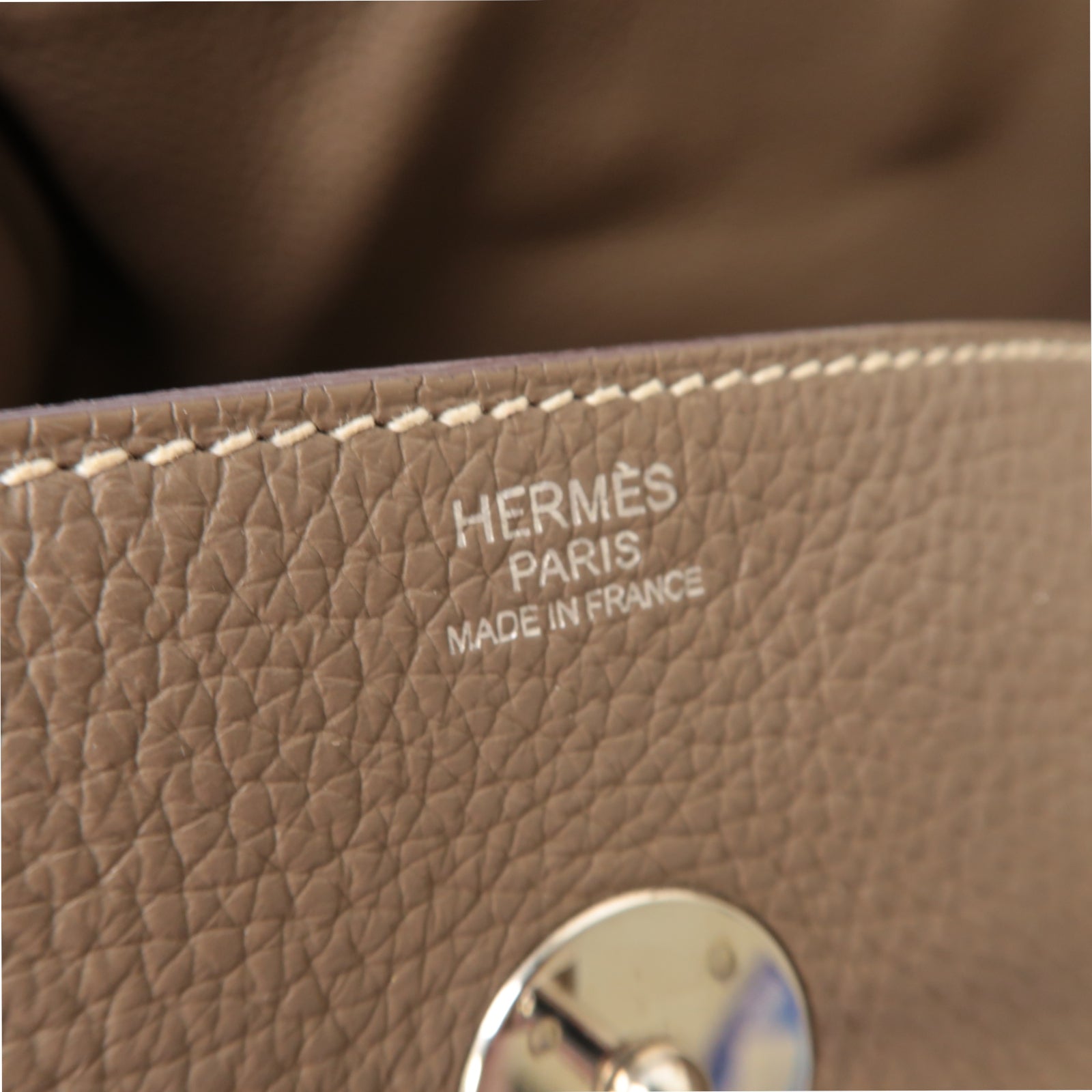 HERMES Clemence皮革Lindy 34銀扣手挽肩背兩用袋灰色