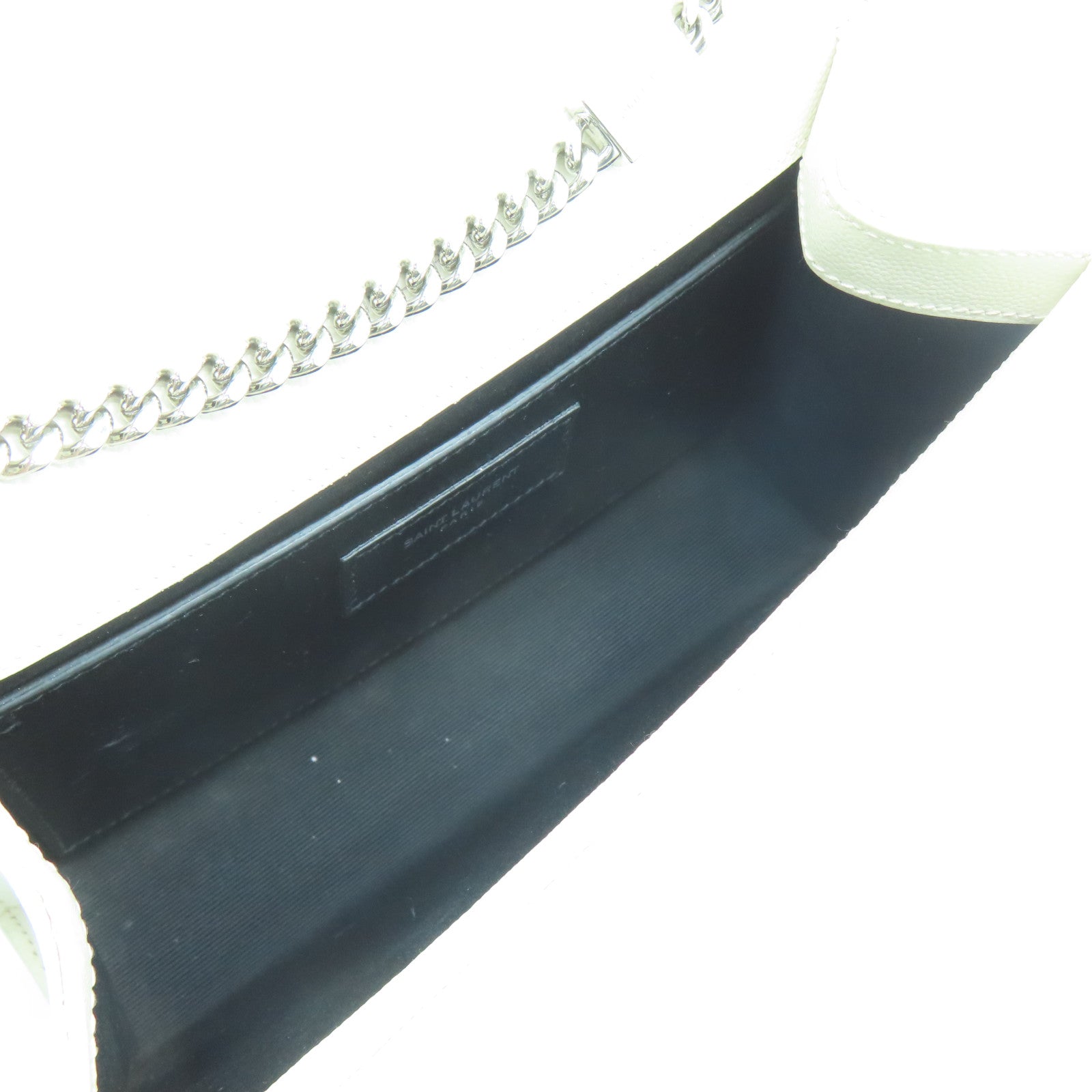 SAINT LAURENT 牛皮皮革Chain Shoulder Bag銀扣肩背袋白色