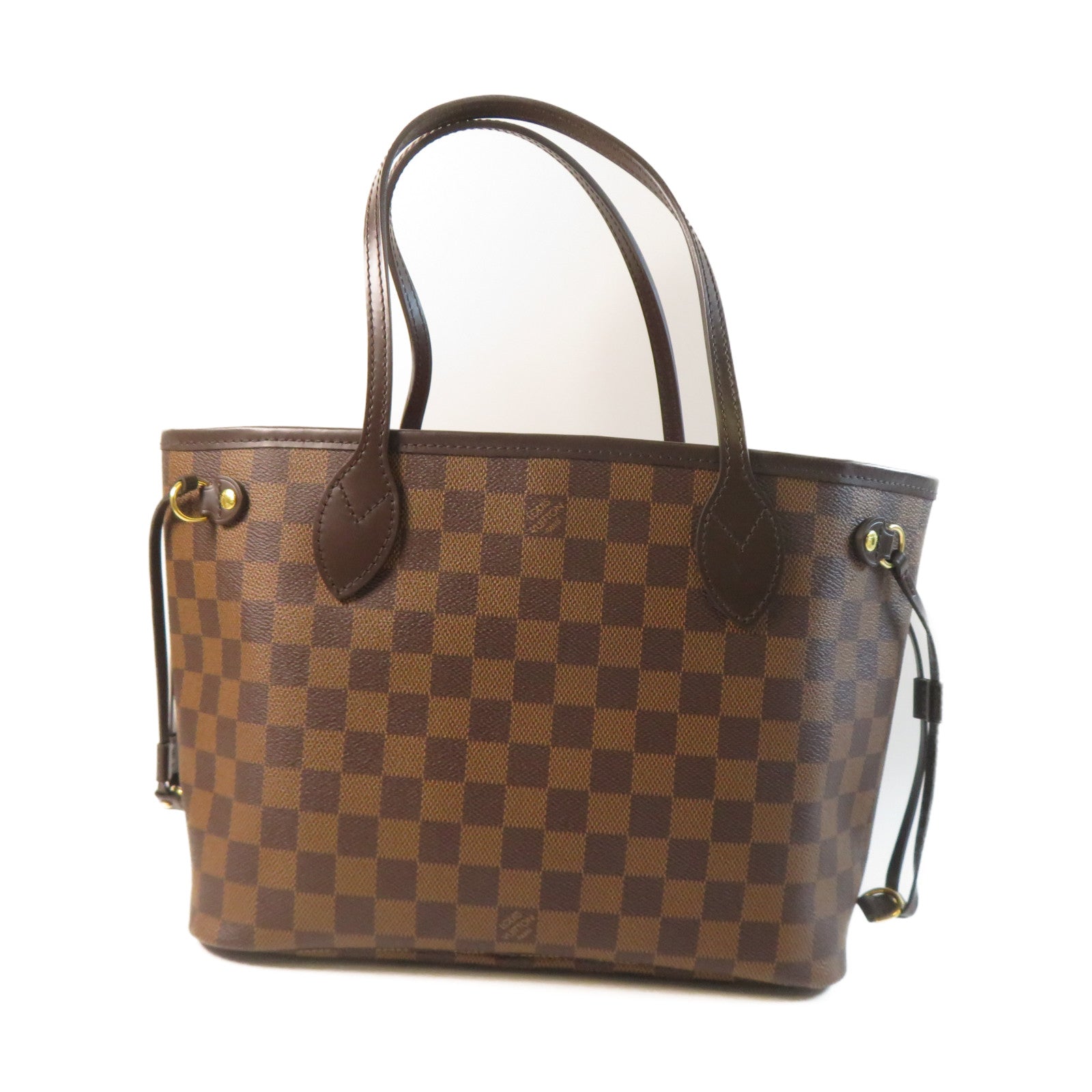 LOUIS VUITTON Damier Ebene Neverfull PM金扣手挽袋啡色