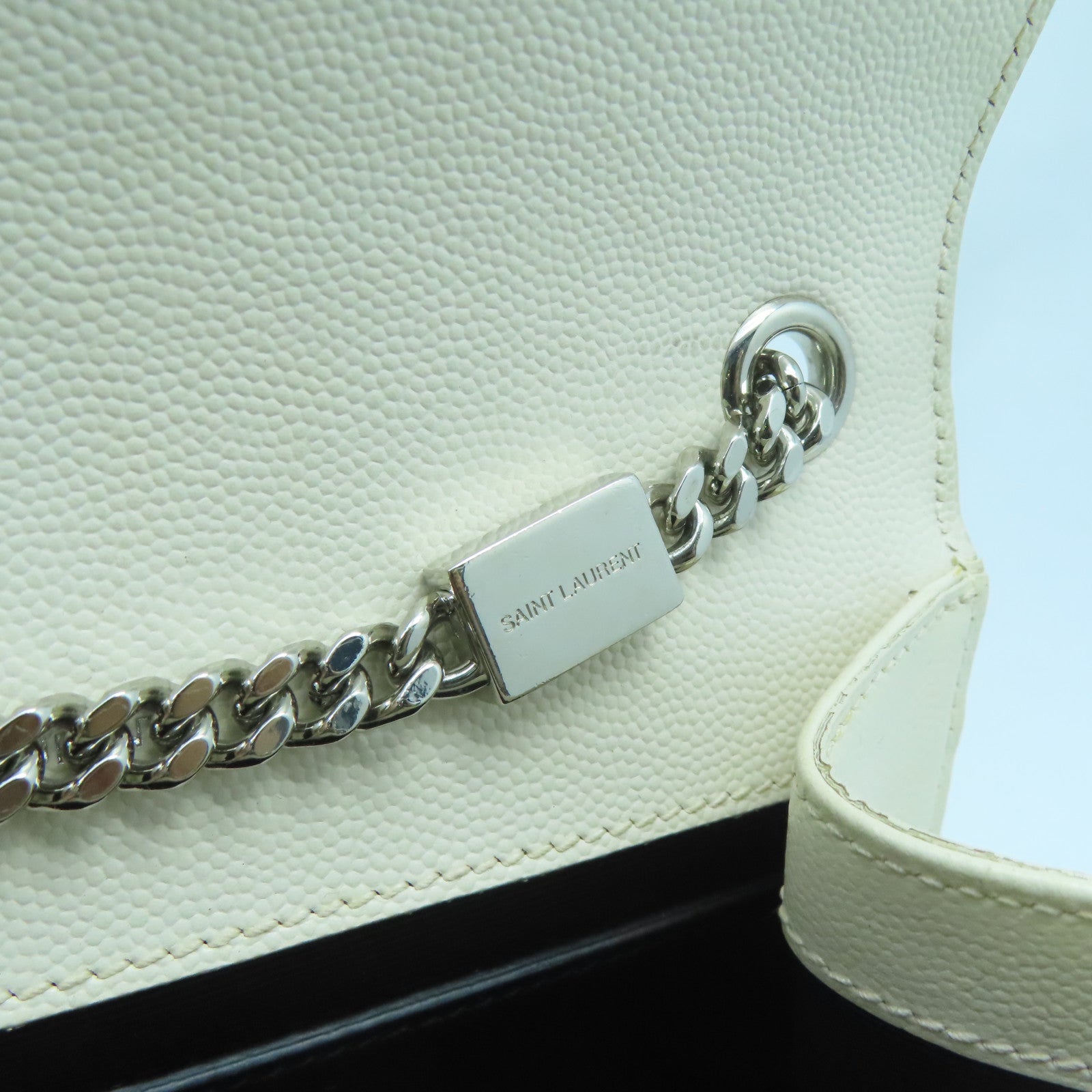 SAINT LAURENT 牛皮皮革Chain Shoulder Bag銀扣肩背袋白色