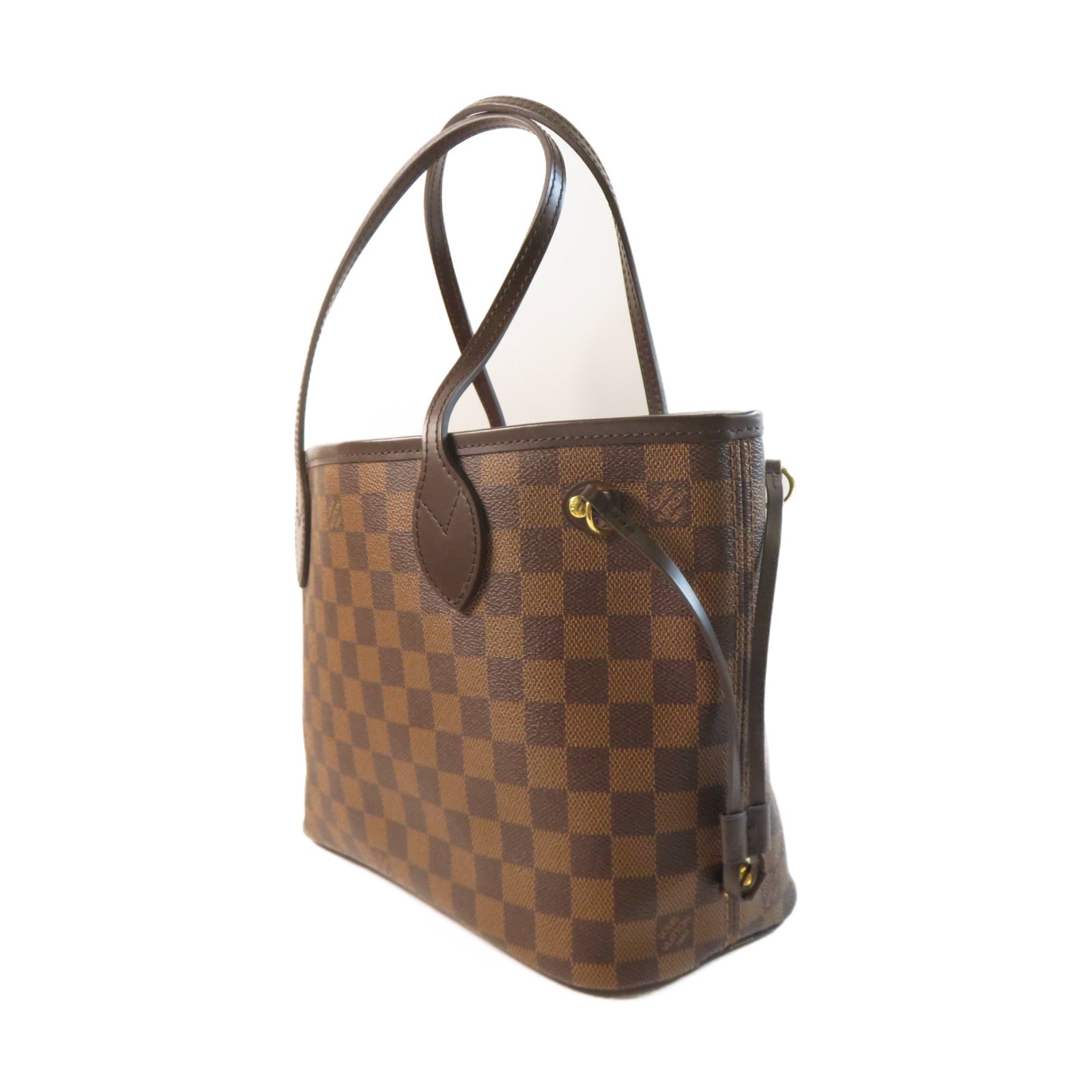 LOUIS VUITTON Damier Ebene Neverfull PM金扣手挽袋啡色