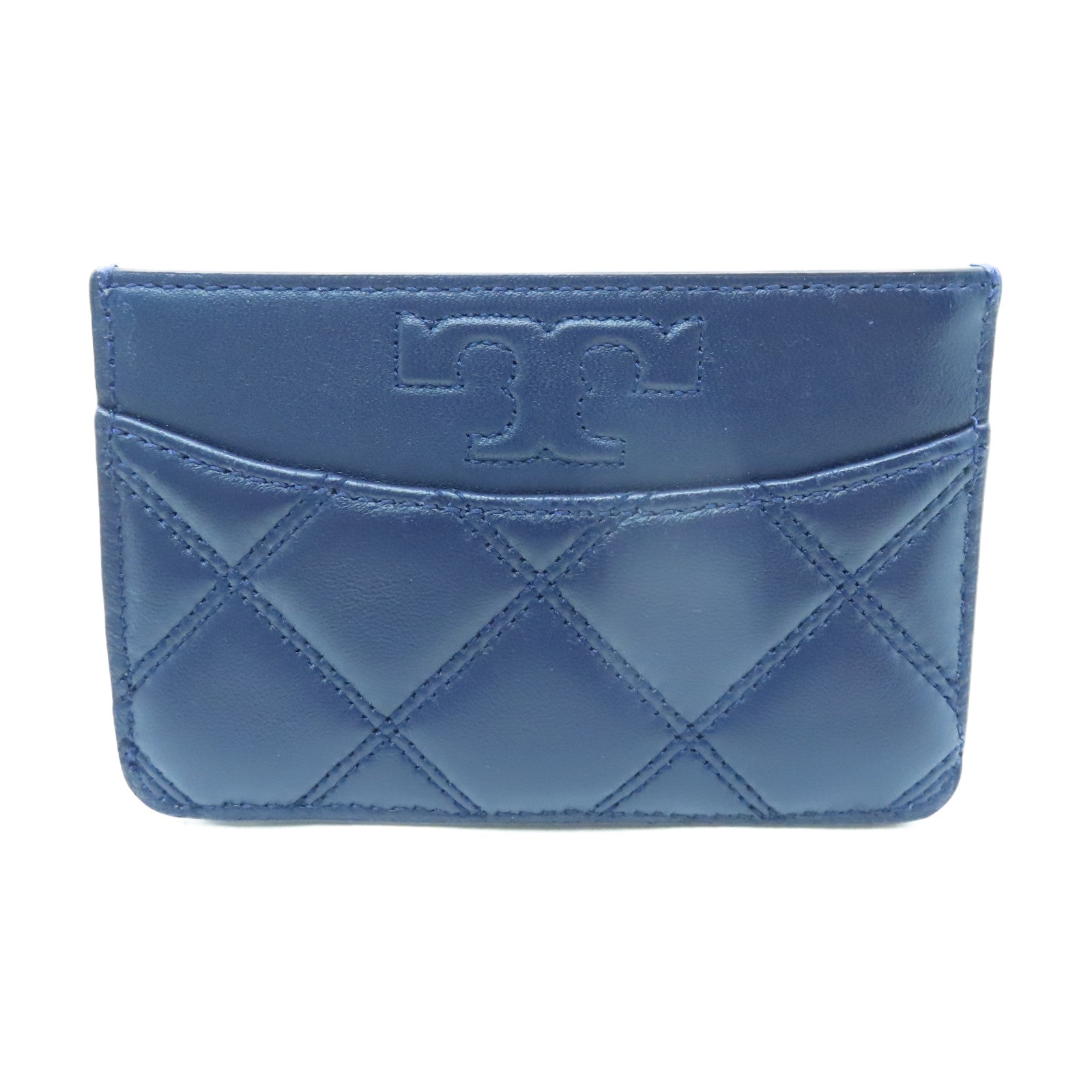 Tory Burch 牛皮皮革Card Case金扣卡片套深藍色