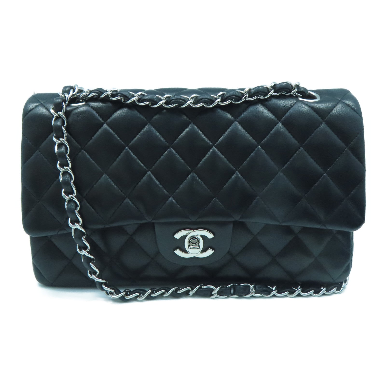 CHANEL 【激減優惠】菱格羊皮皮革Chain Shoulder Bag銀扣鏈帶肩背袋黑色