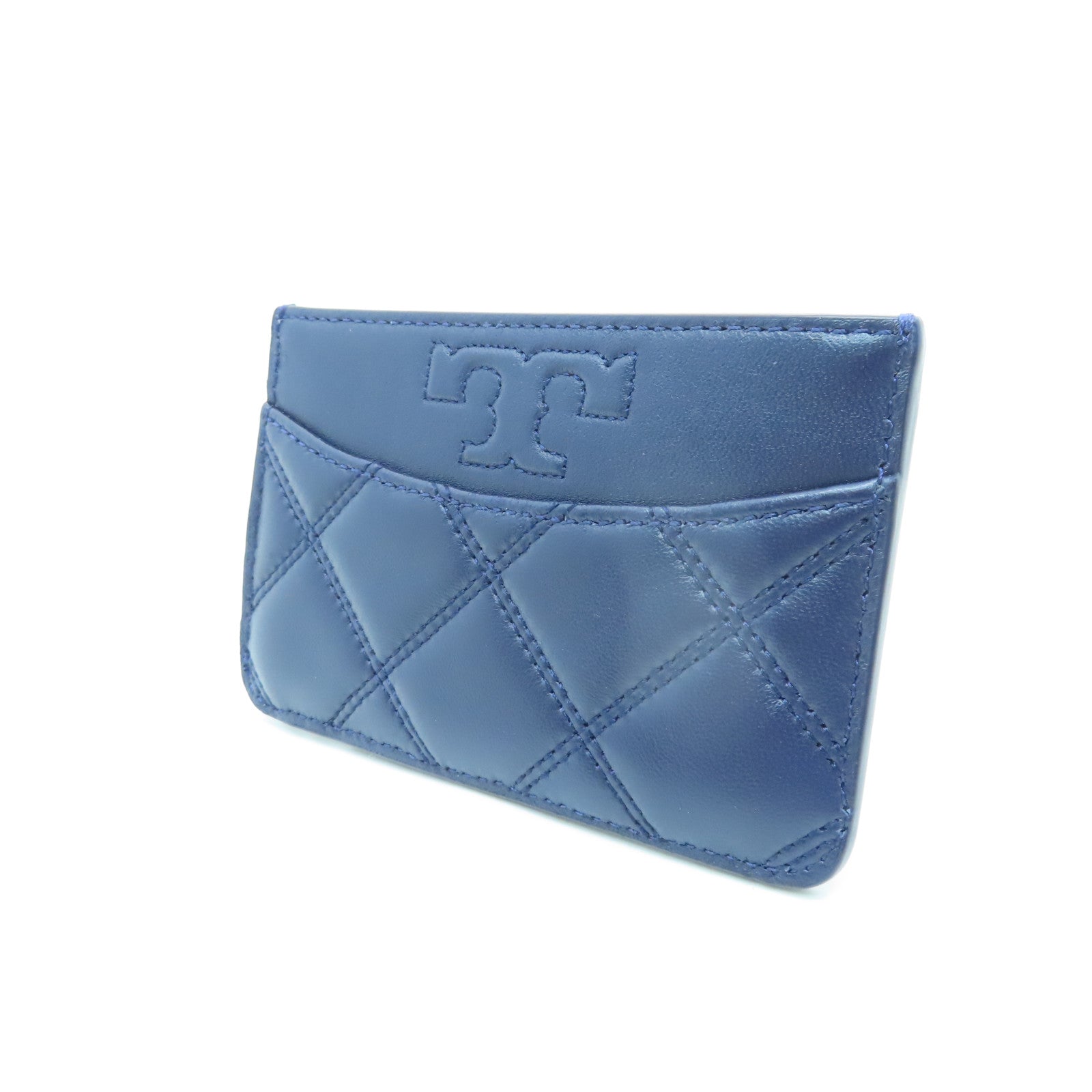 Tory Burch 牛皮皮革Card Case金扣卡片套深藍色