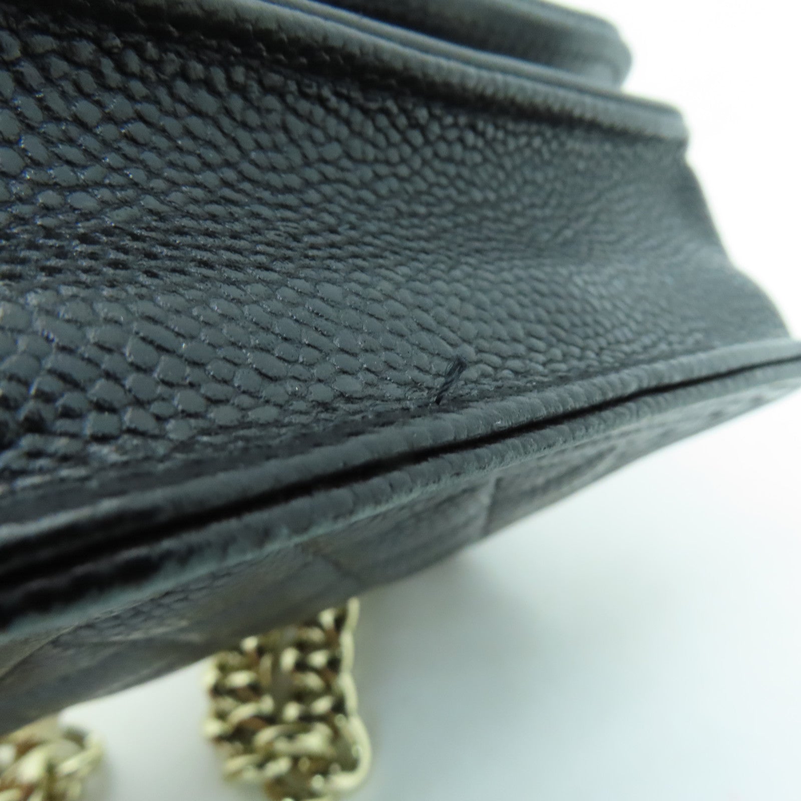 CHANEL 菱格Caviar皮革Chain Shoulder金扣鏈帶肩背袋黑色