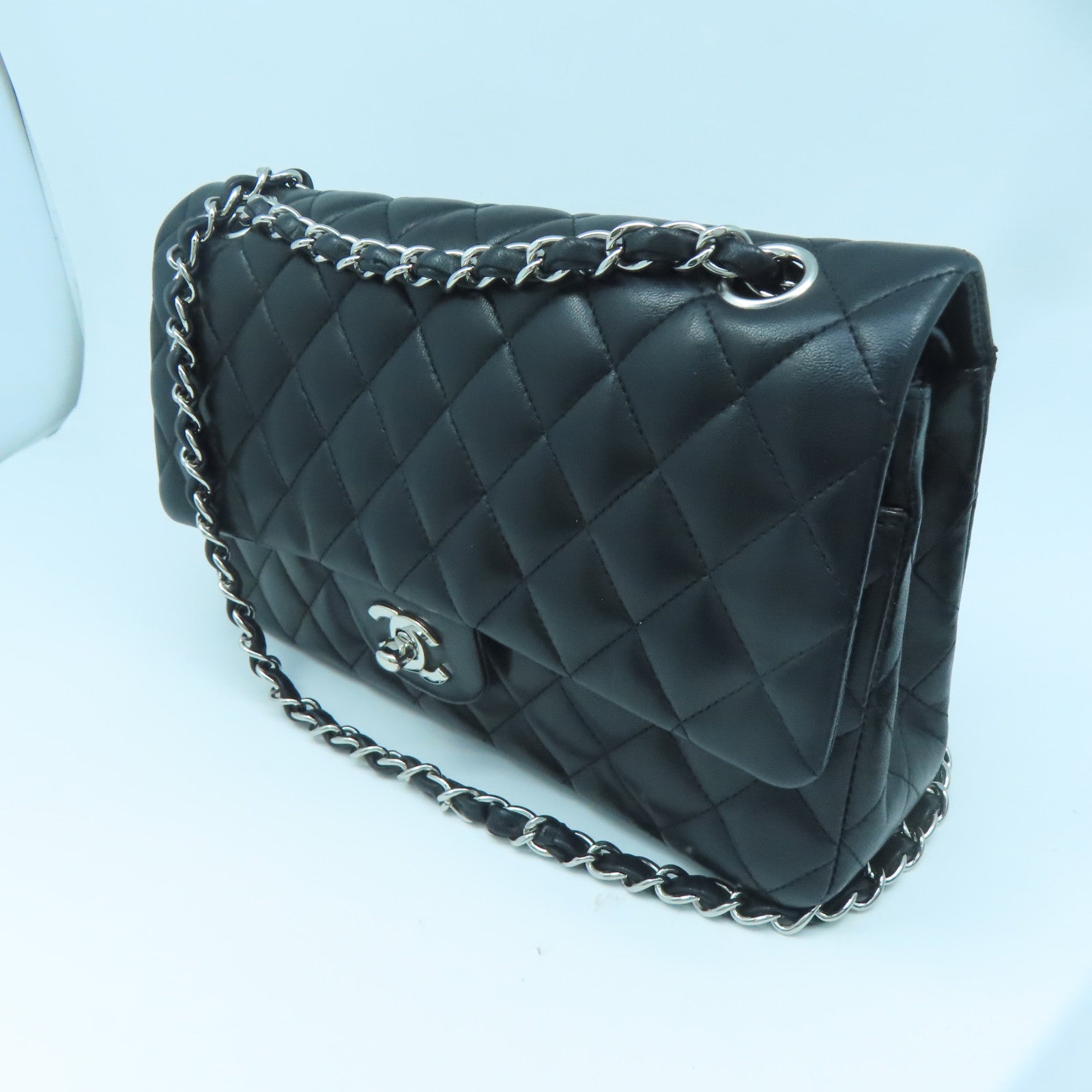 CHANEL 【激減優惠】菱格羊皮皮革Chain Shoulder Bag銀扣鏈帶肩背袋黑色
