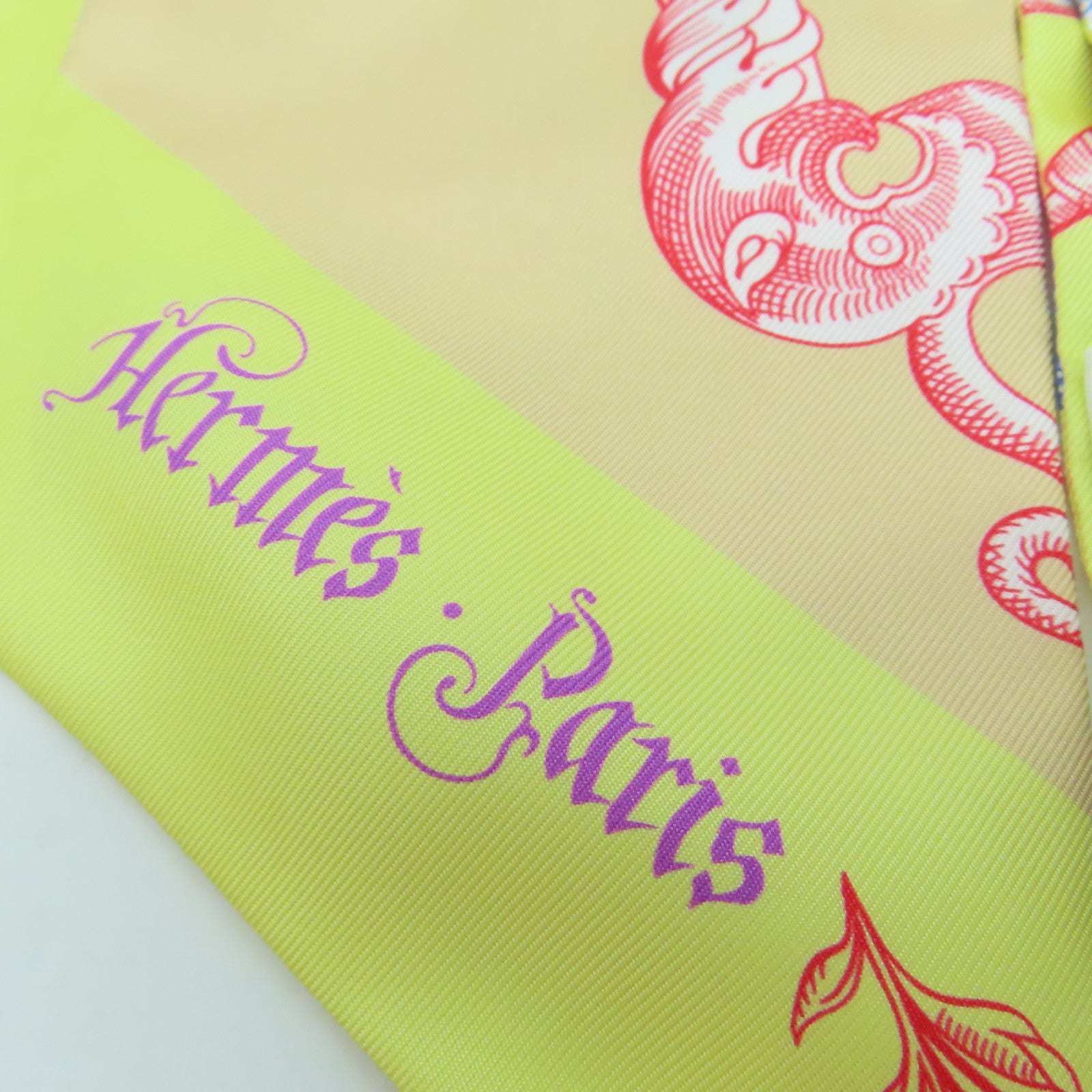 HERMES 絲質Maxi Twilly絲巾黃色彩色