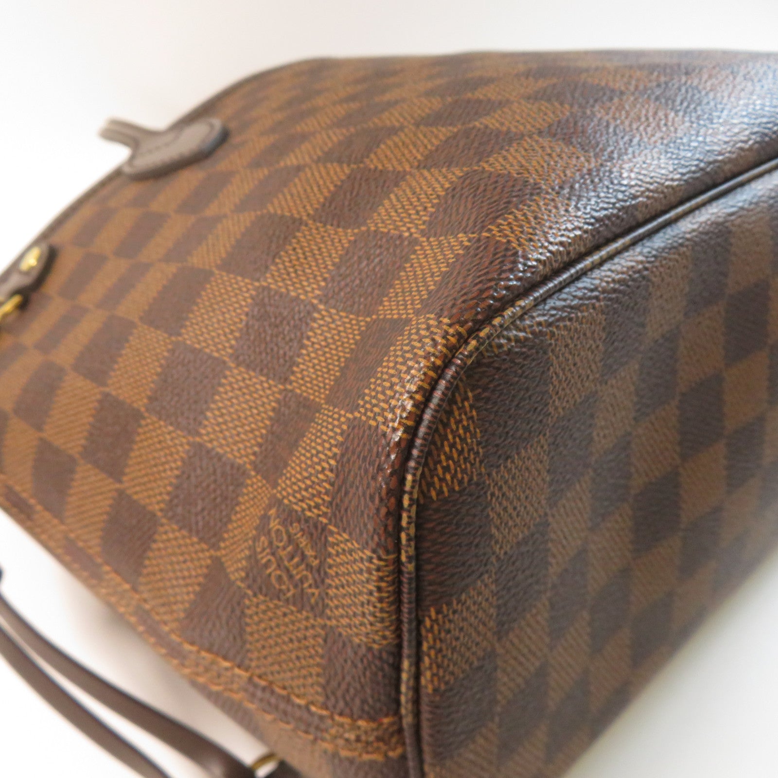 LOUIS VUITTON Damier Ebene Neverfull PM金扣手挽袋啡色