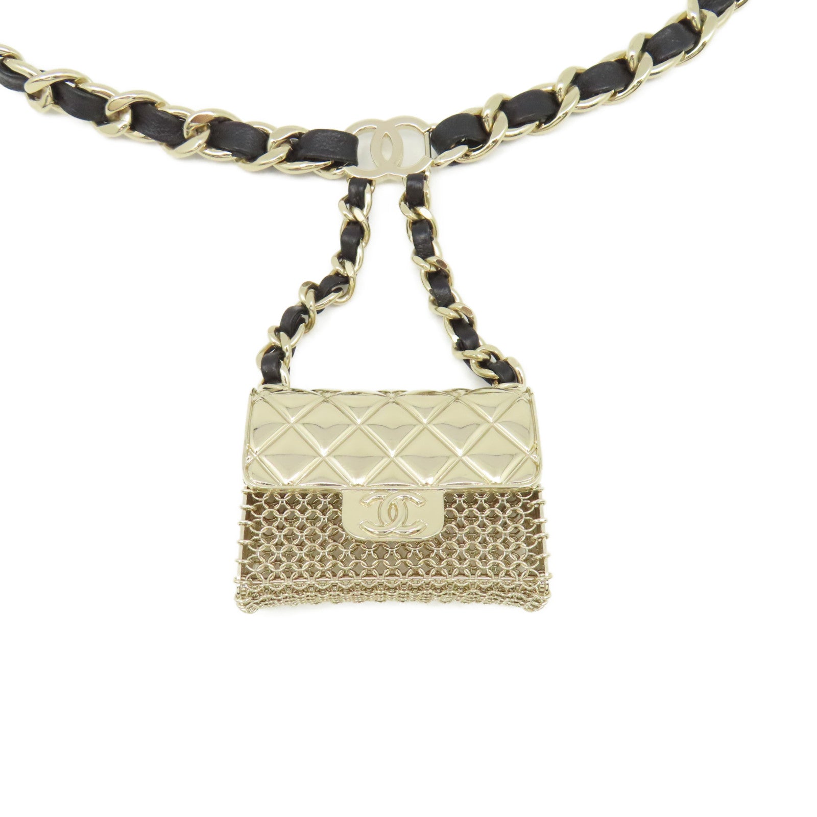 CHANEL 金屬/皮革Belt金扣腰帶黑色/金色