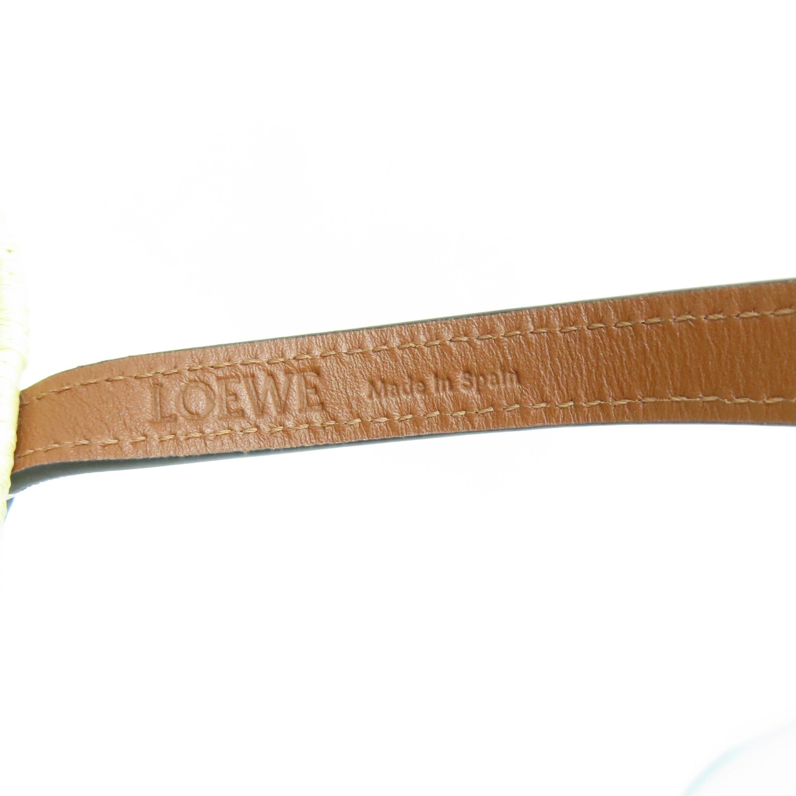 LOEWE 酒椰/皮革Small Square Basket Tote Bag銀扣手挽袋淺黃色/啡色
