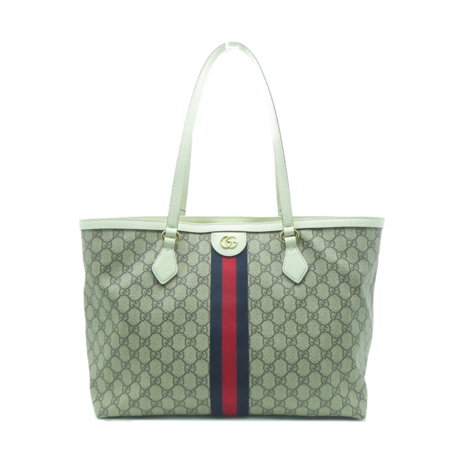 GUCCI 塗層帆布Ophidia Tote Bag金扣肩背袋白色/啡色