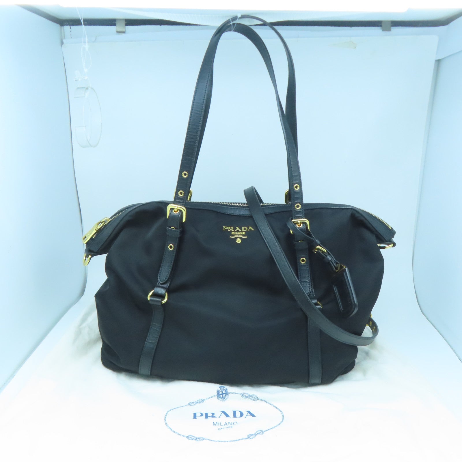 PRADA 尼龍2 Way Shoulder Bag金扣手挽肩背兩用袋黑色