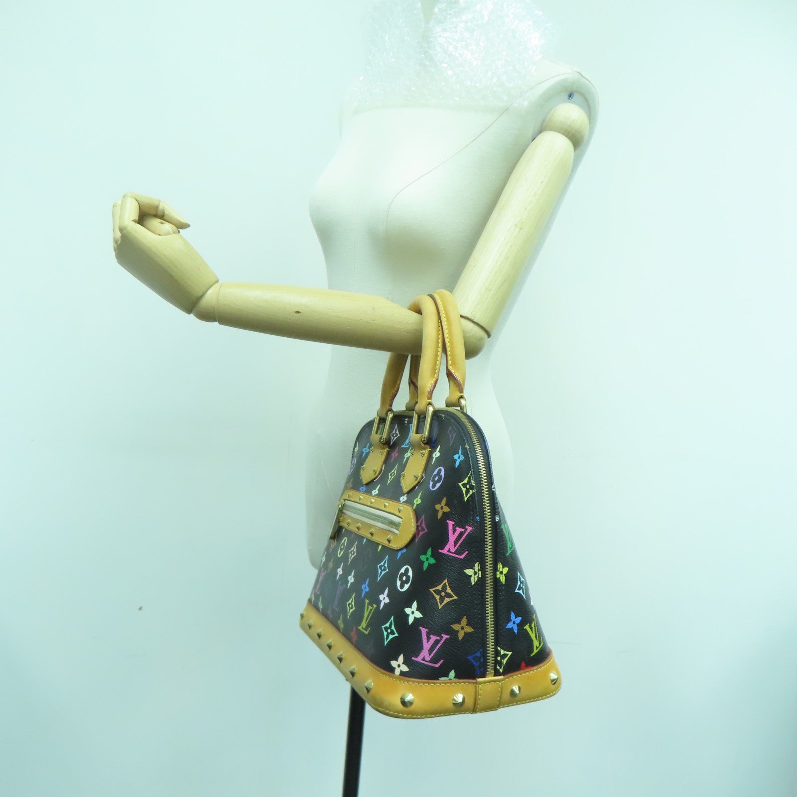 LOUIS VUITTON Monogram Multicolore Alma PM金扣手挽袋黑色彩色