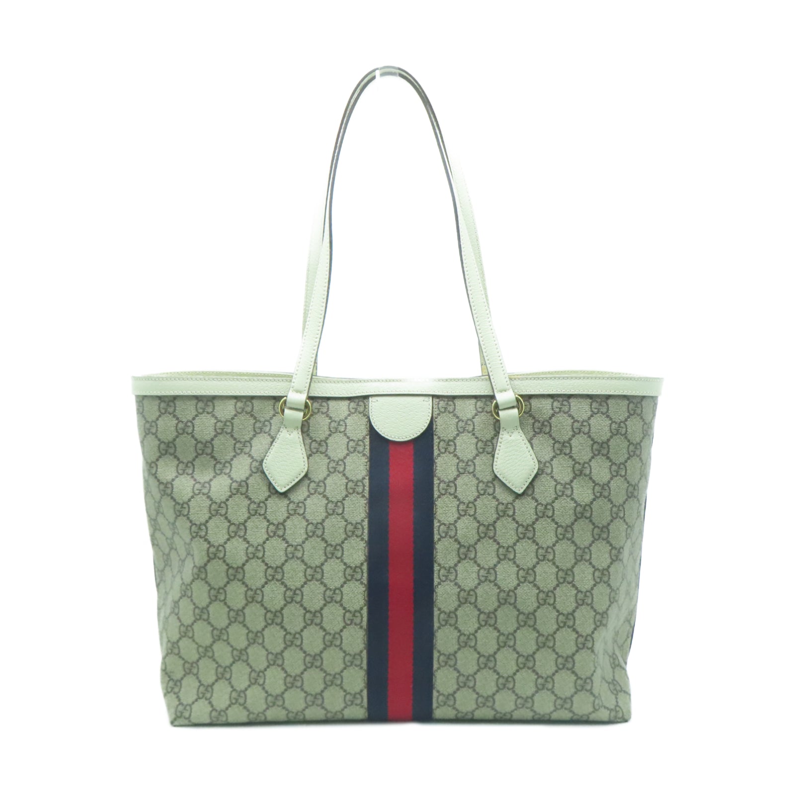 GUCCI 塗層帆布Ophidia Tote Bag金扣肩背袋白色/啡色