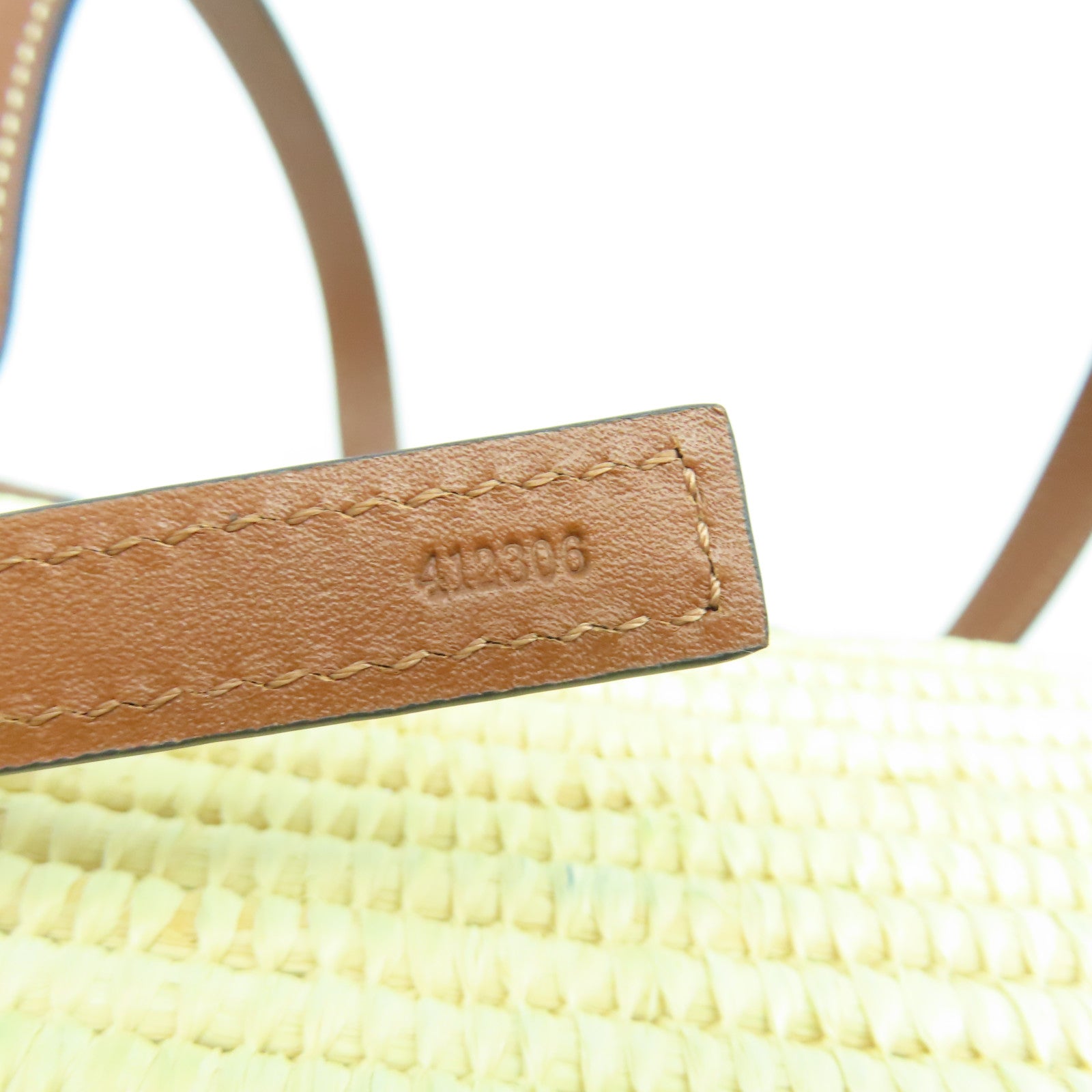 LOEWE 酒椰/皮革Small Square Basket Tote Bag銀扣手挽袋淺黃色/啡色