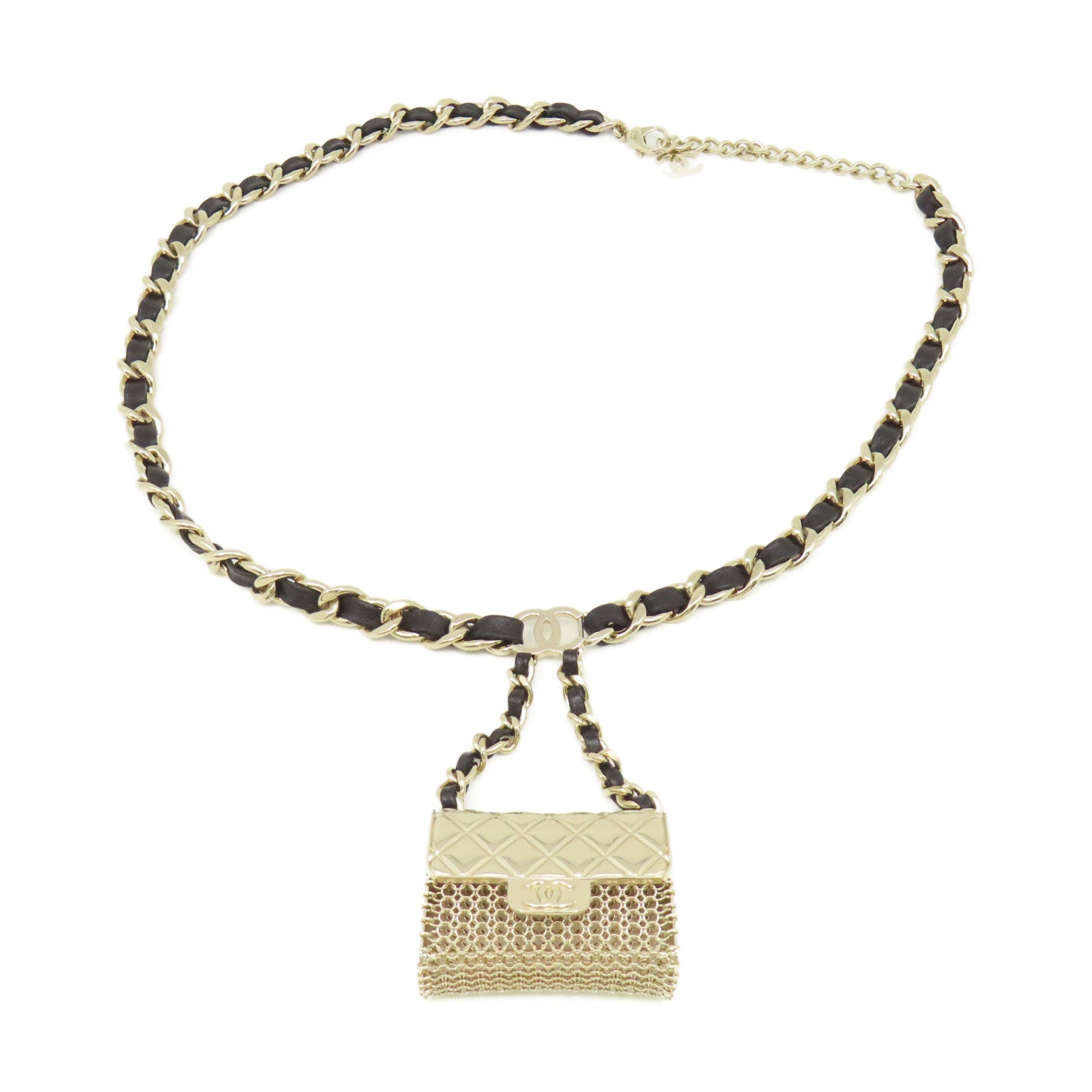 CHANEL 金屬/皮革Belt金扣腰帶黑色/金色