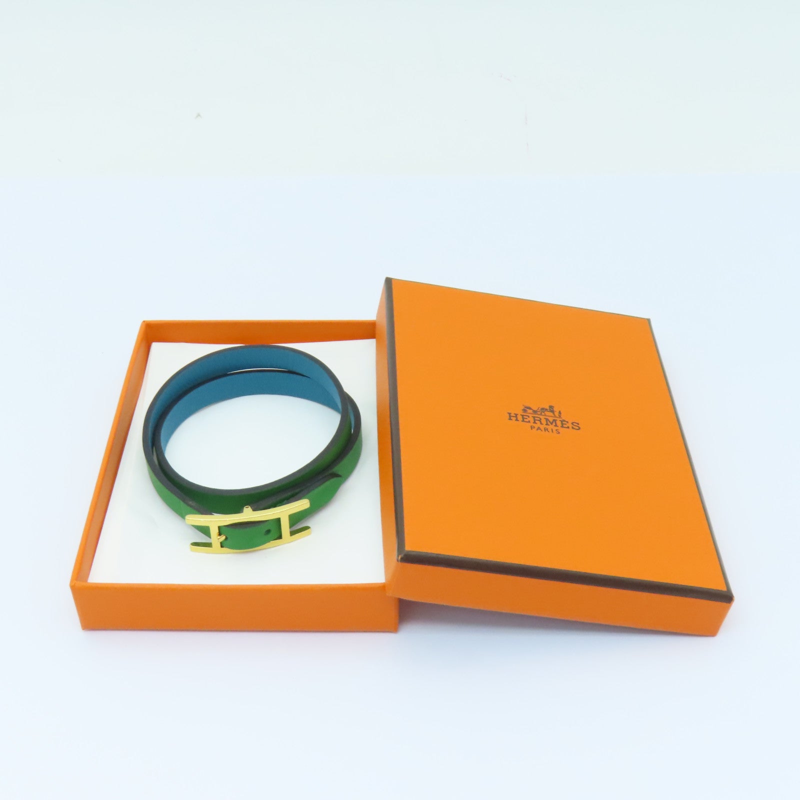 HERMES Swift皮革Hapi Ⅱ金扣手鏈綠色