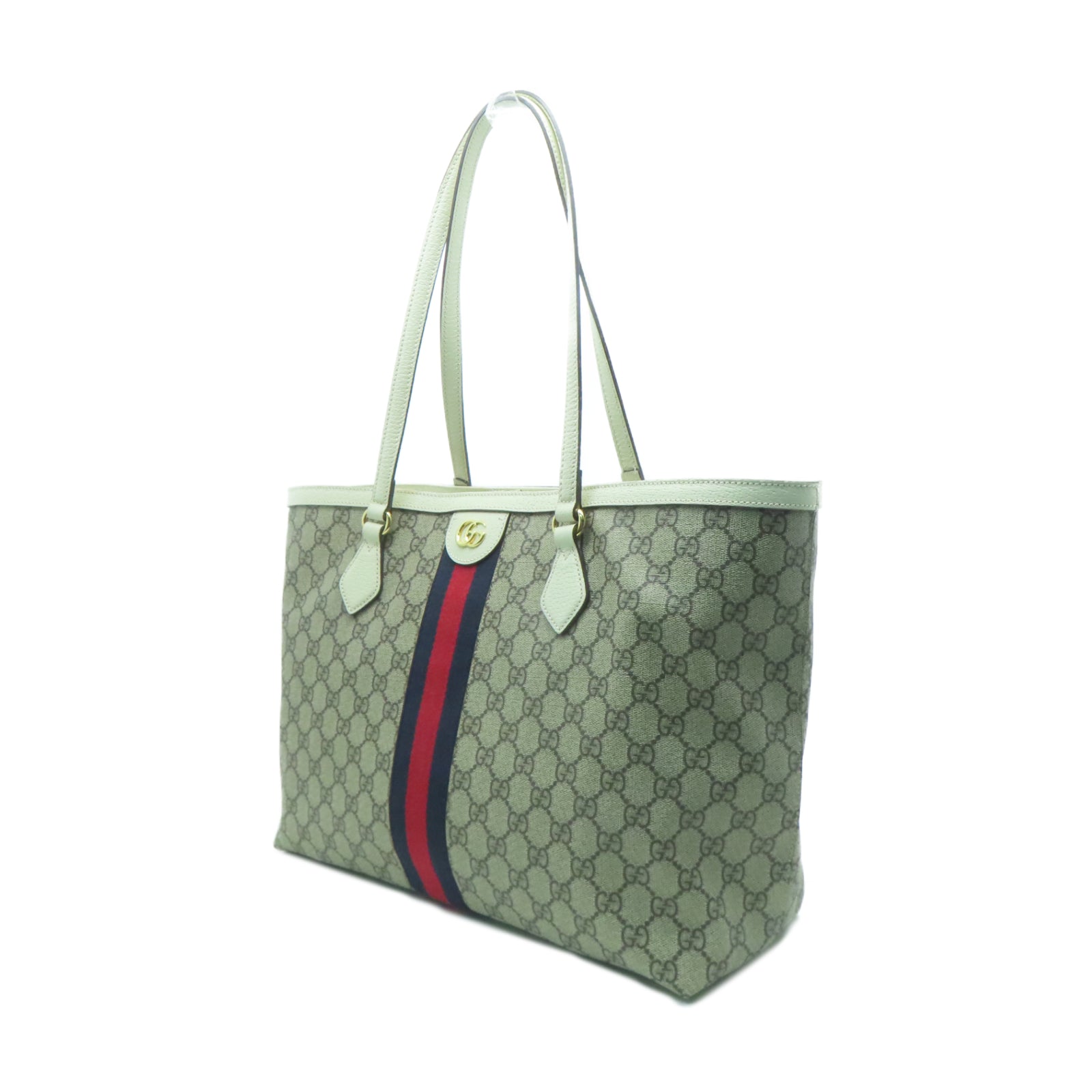 GUCCI 塗層帆布Ophidia Tote Bag金扣肩背袋白色/啡色