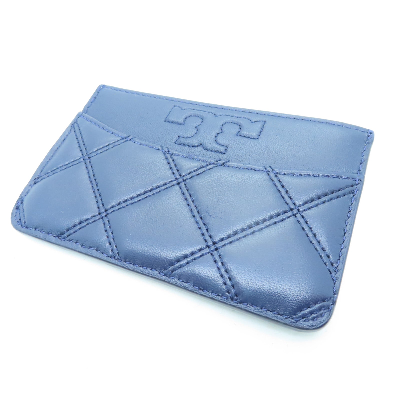 Tory Burch 牛皮皮革Card Case金扣卡片套深藍色