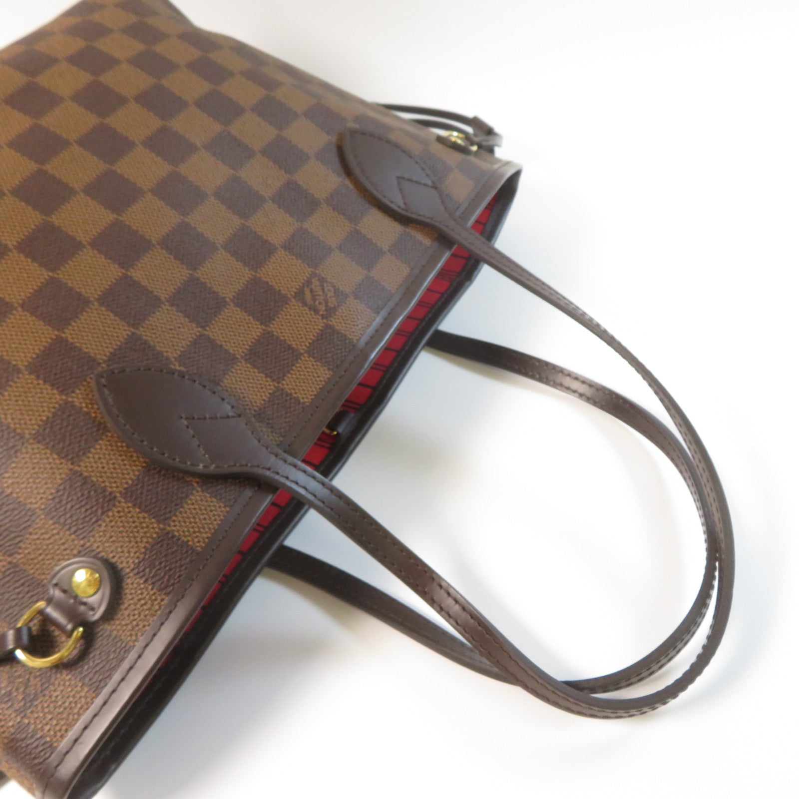 LOUIS VUITTON Damier Ebene Neverfull PM金扣手挽袋啡色