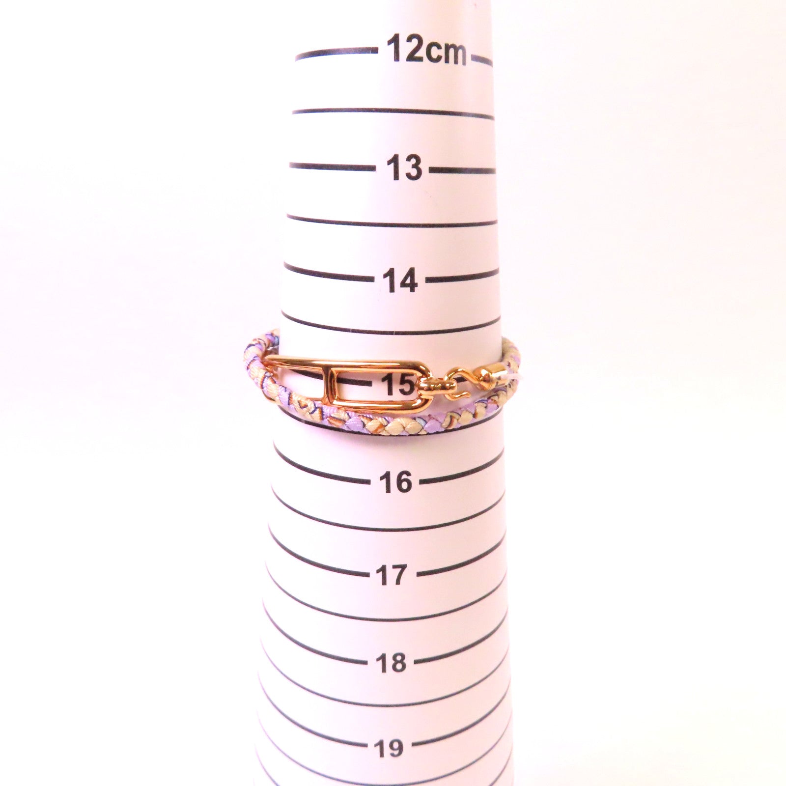 HERMES 印花絲綢/金屬Roulis Double Tour Bracelet金扣手鐲紫色/米色