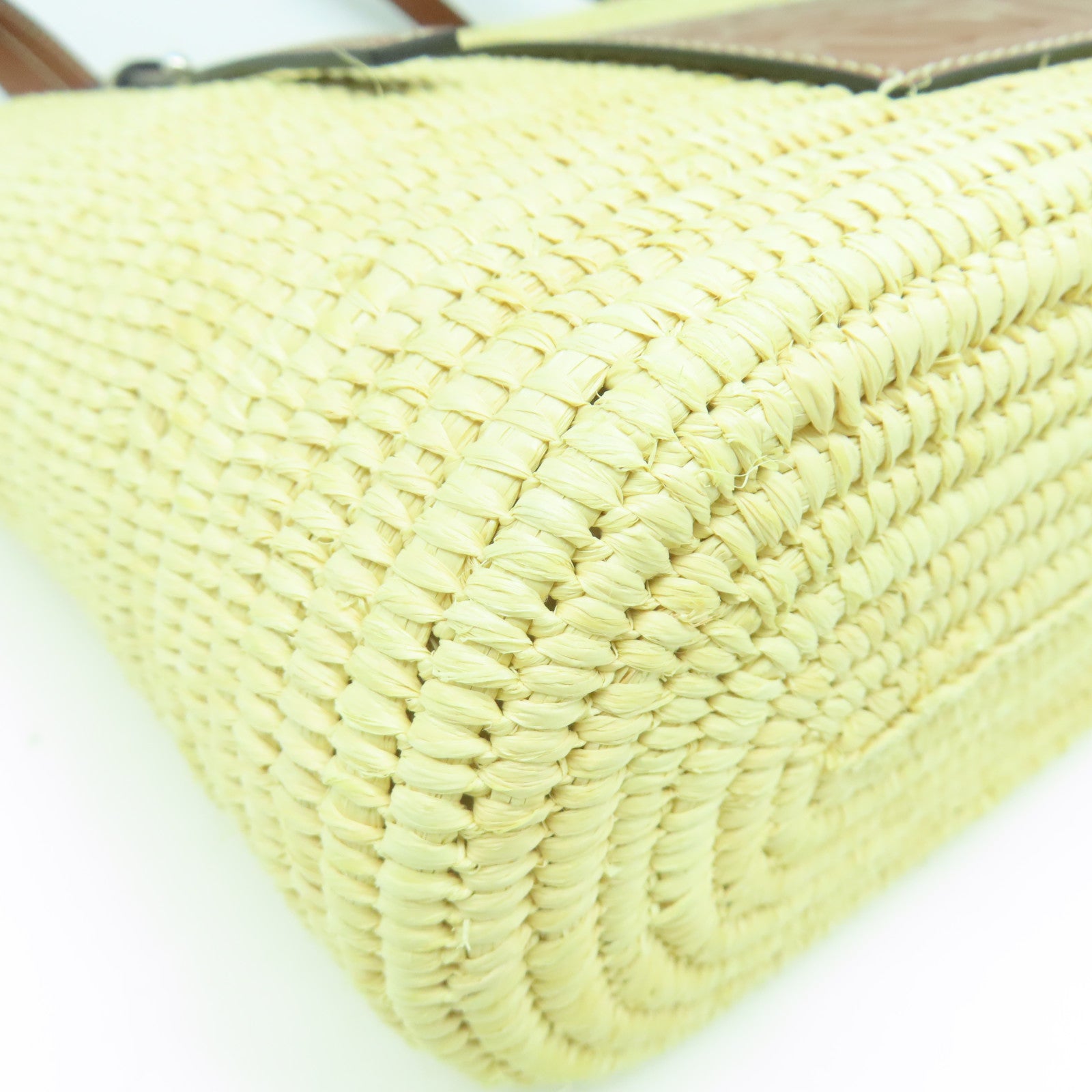 LOEWE 酒椰/皮革Small Square Basket Tote Bag銀扣手挽袋淺黃色/啡色