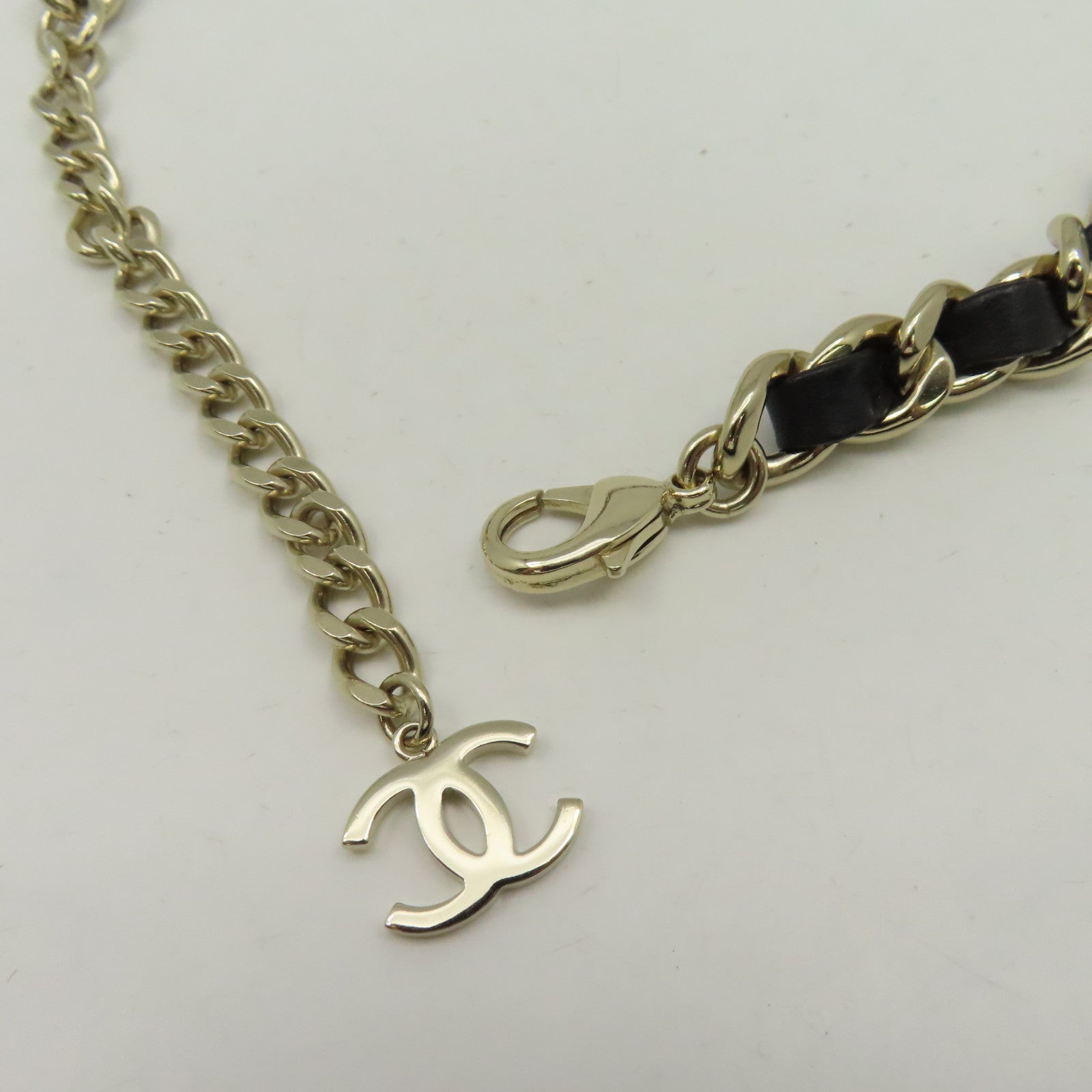 CHANEL 金屬/皮革Belt金扣腰帶黑色/金色