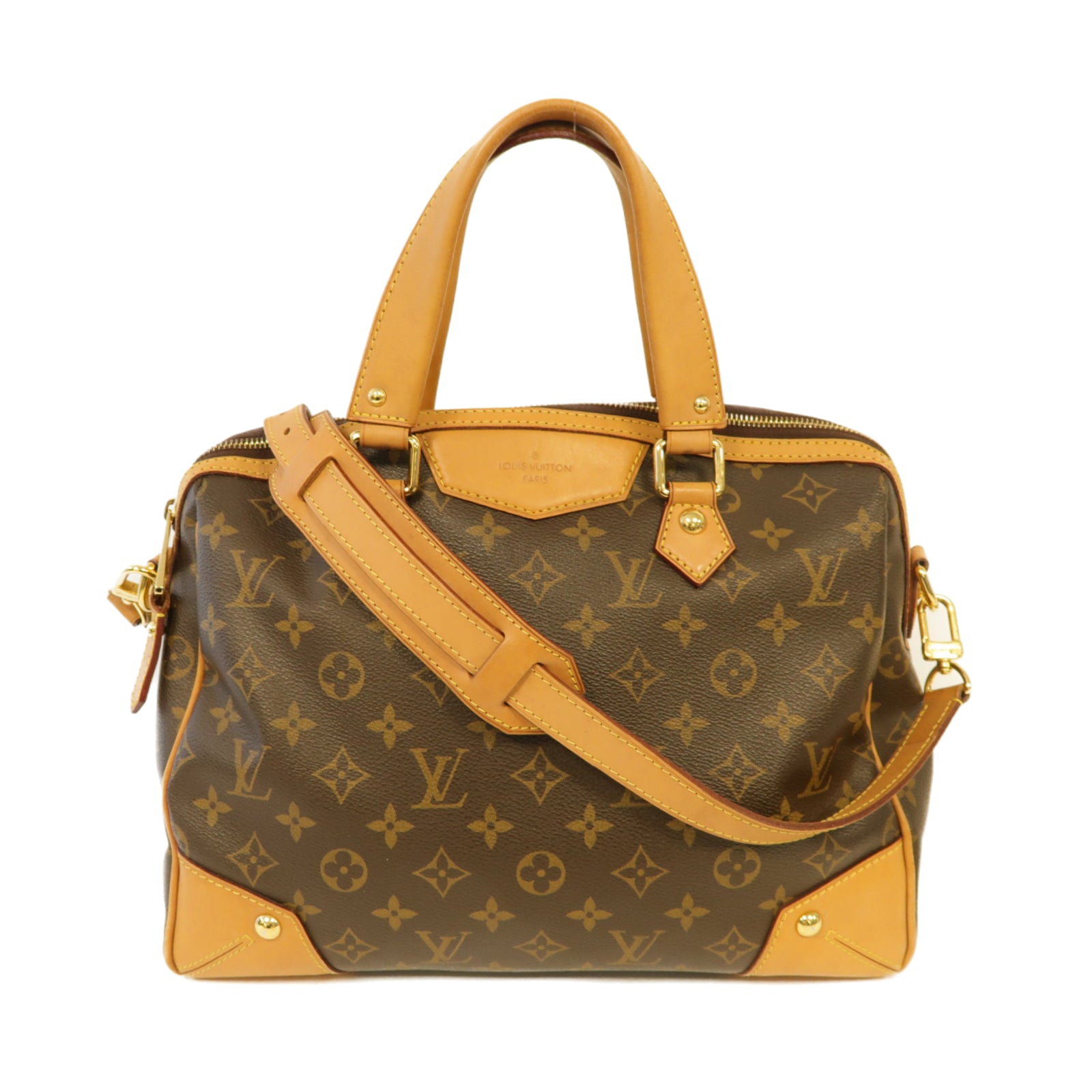 LOUIS VUITTON Monogram Retiro PM金扣手挽肩背兩用袋棕色