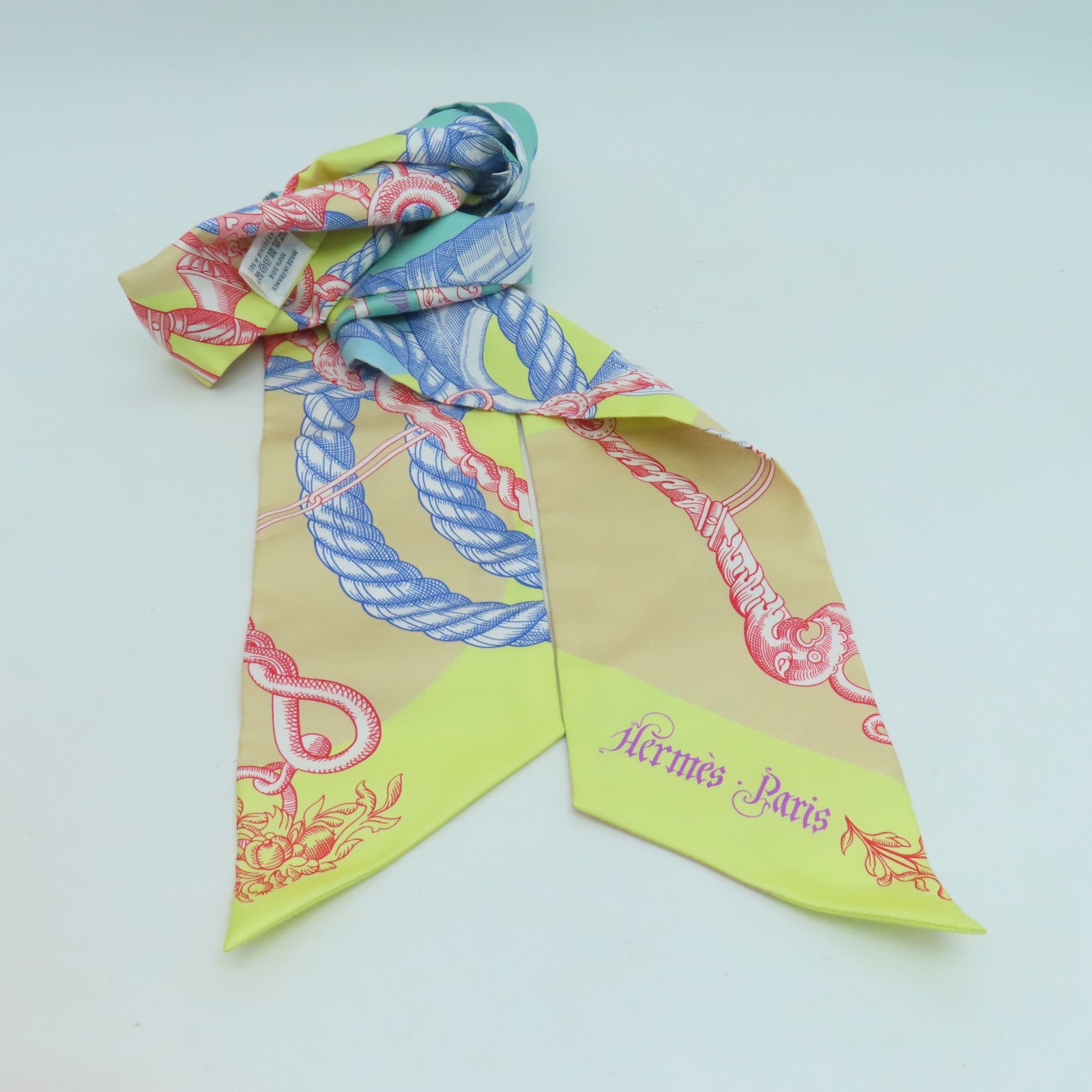 HERMES 絲質Maxi Twilly絲巾黃色彩色