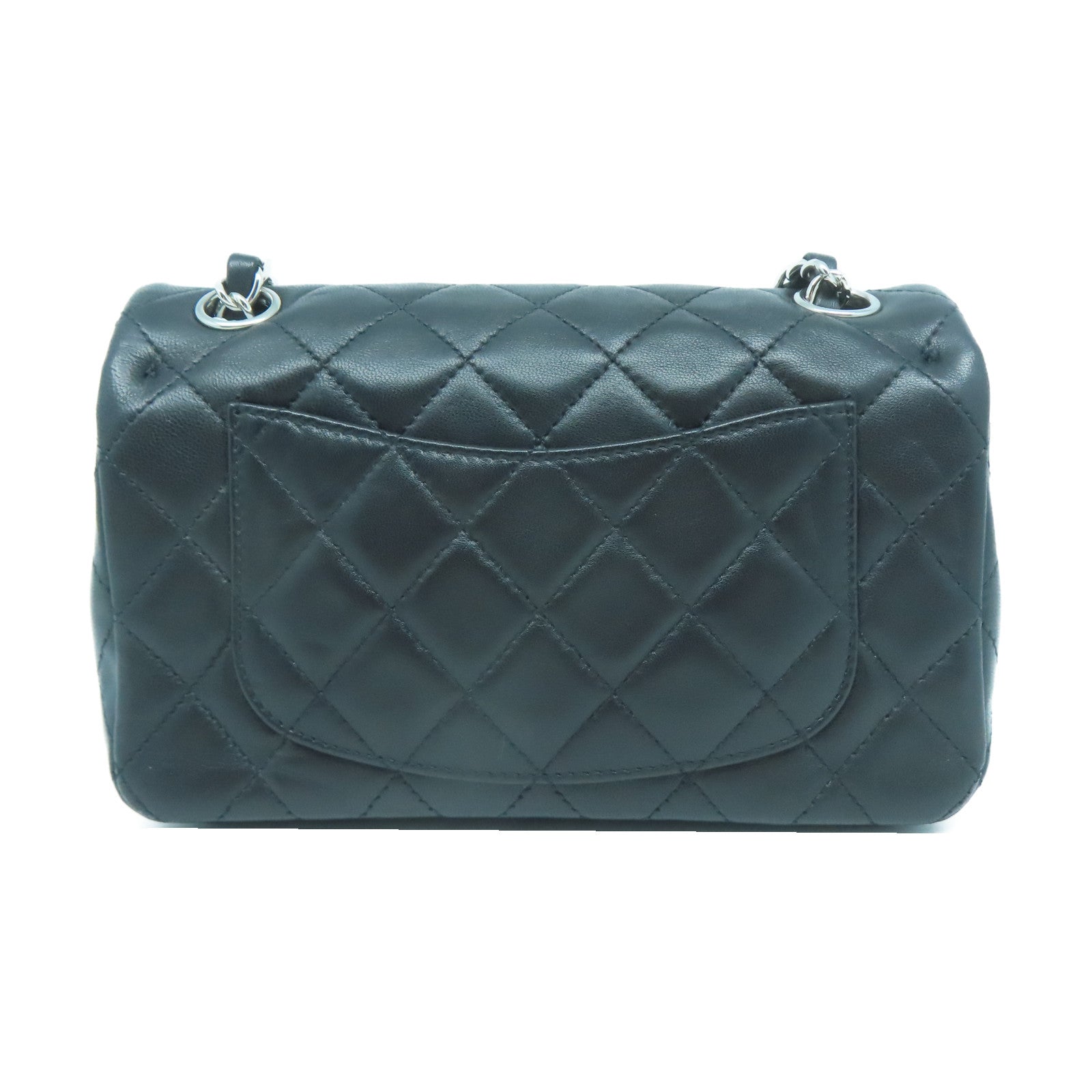CHANEL 菱格皮革Mini Flap Bag銀扣鏈帶肩背袋黑色
