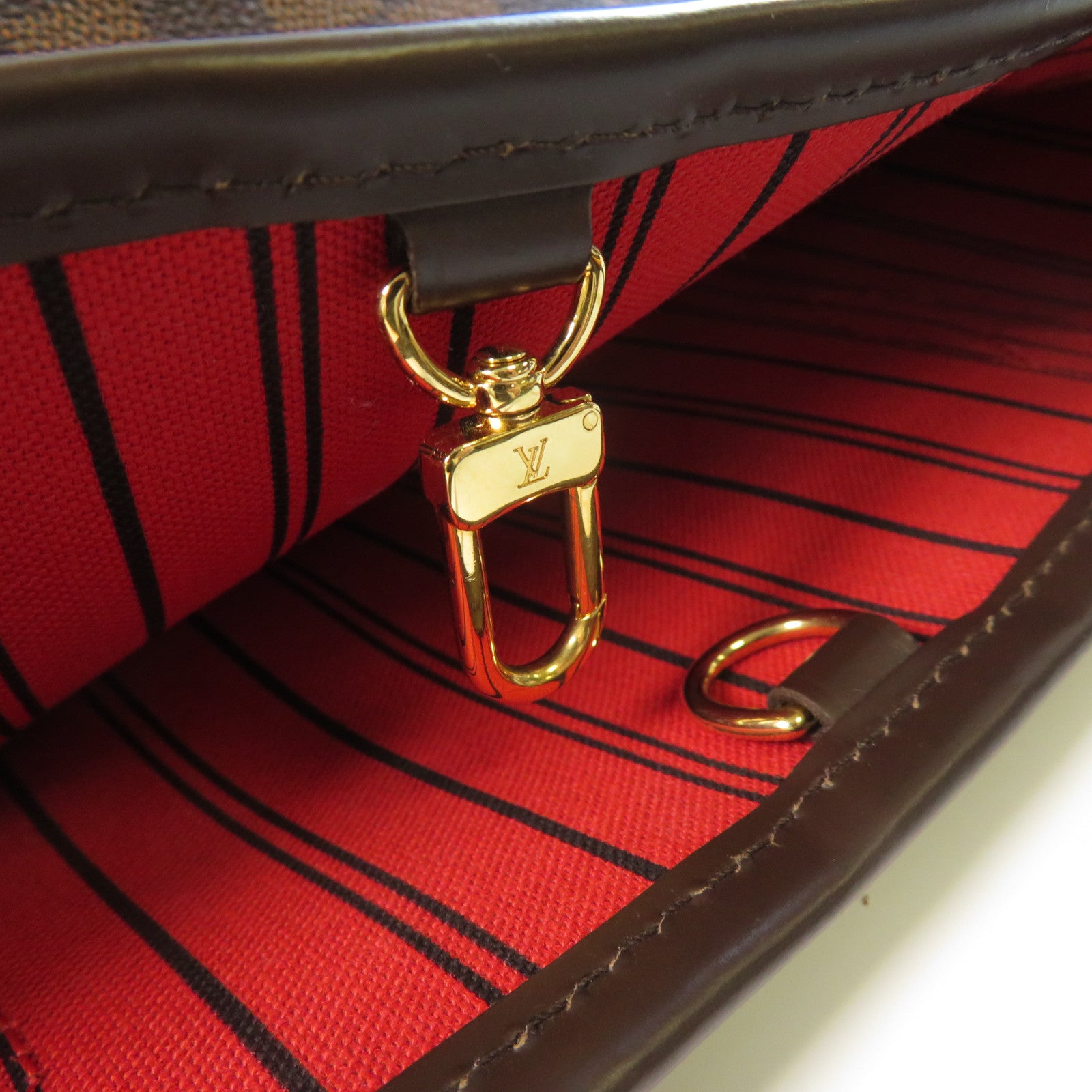 LOUIS VUITTON Damier Ebene Neverfull PM金扣手挽袋啡色
