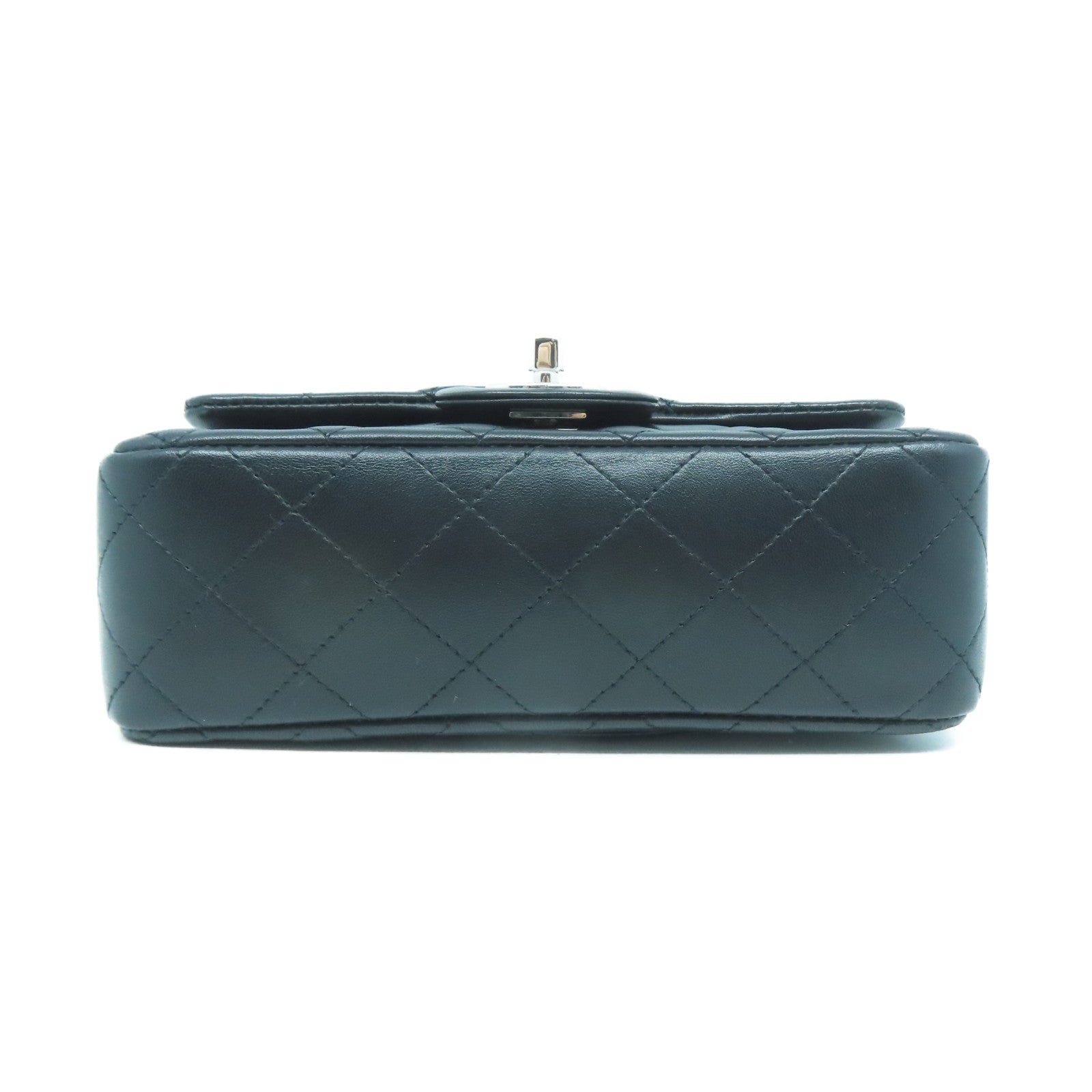CHANEL 菱格皮革Mini Flap Bag銀扣鏈帶肩背袋黑色