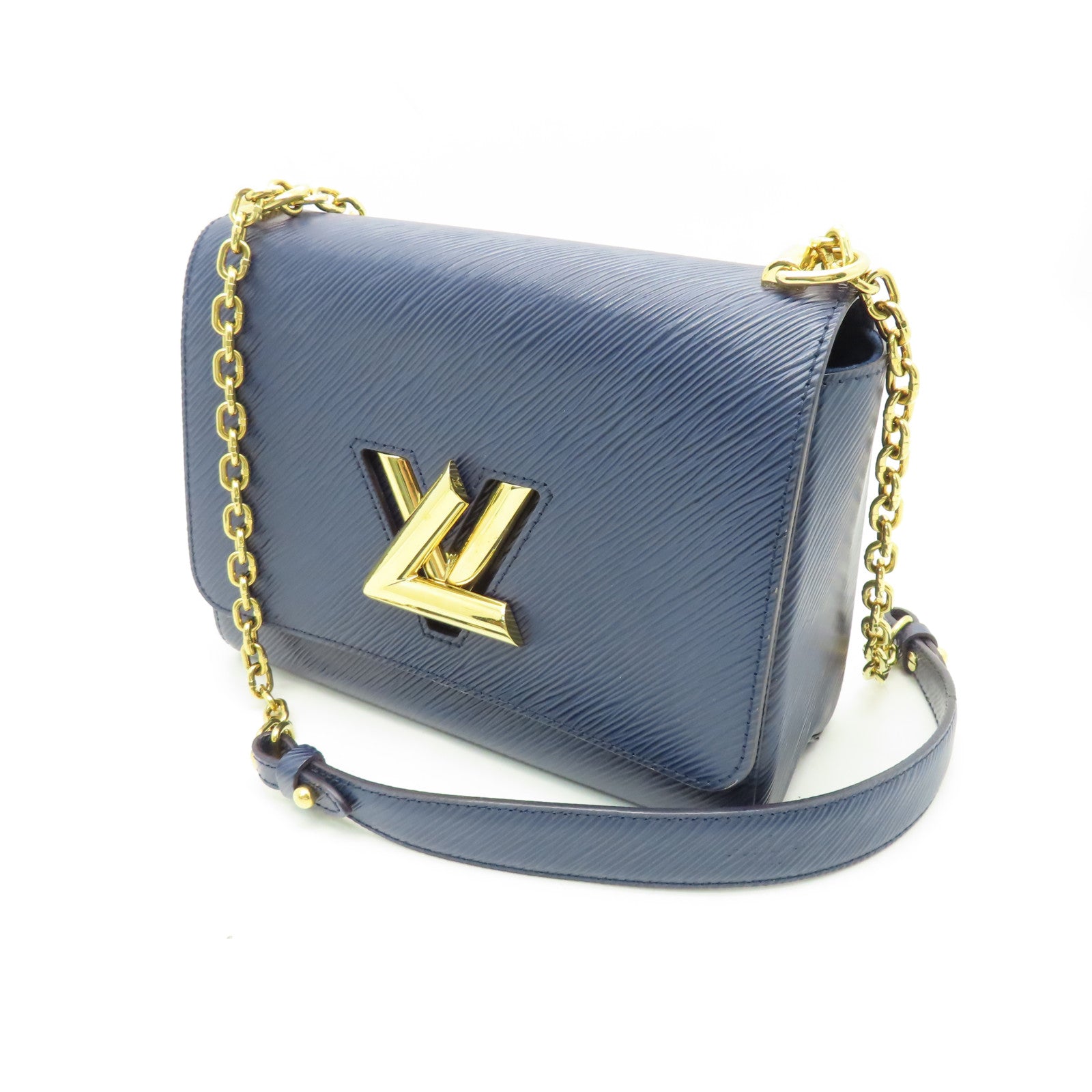 LOUIS VUITTON Epi Twist MM Gold Buckle Chain Shoulder Bag Blue