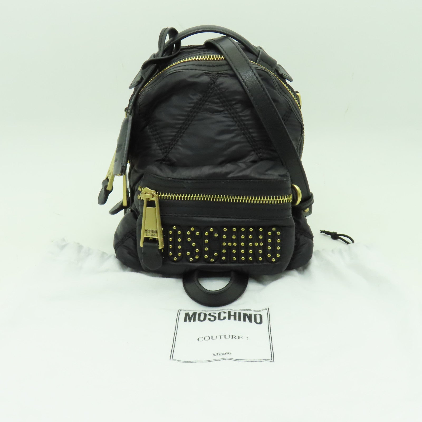 MOSCHINO 菱格尼龍Mini Backpack金扣背包黑色