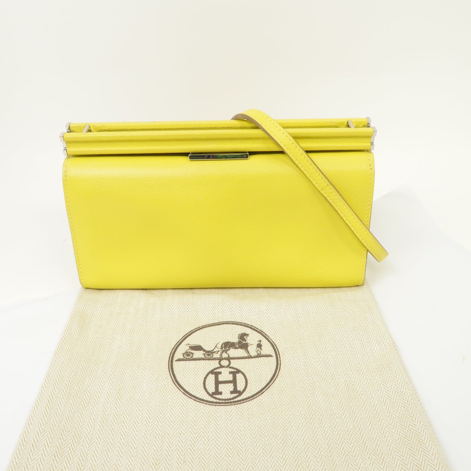 HERMES Evercolor皮革Clic H 21銀扣肩背袋黃色