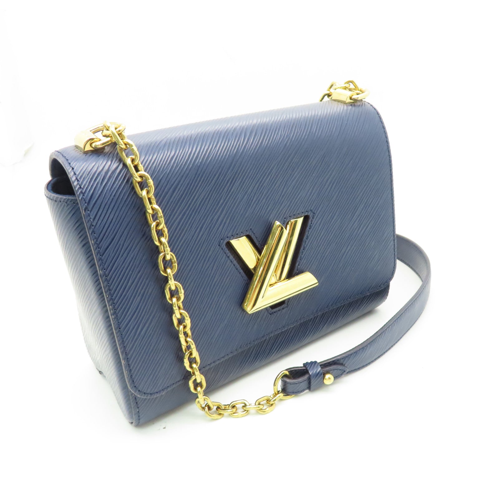 LOUIS VUITTON Epi Twist MM Gold Buckle Chain Shoulder Bag Blue