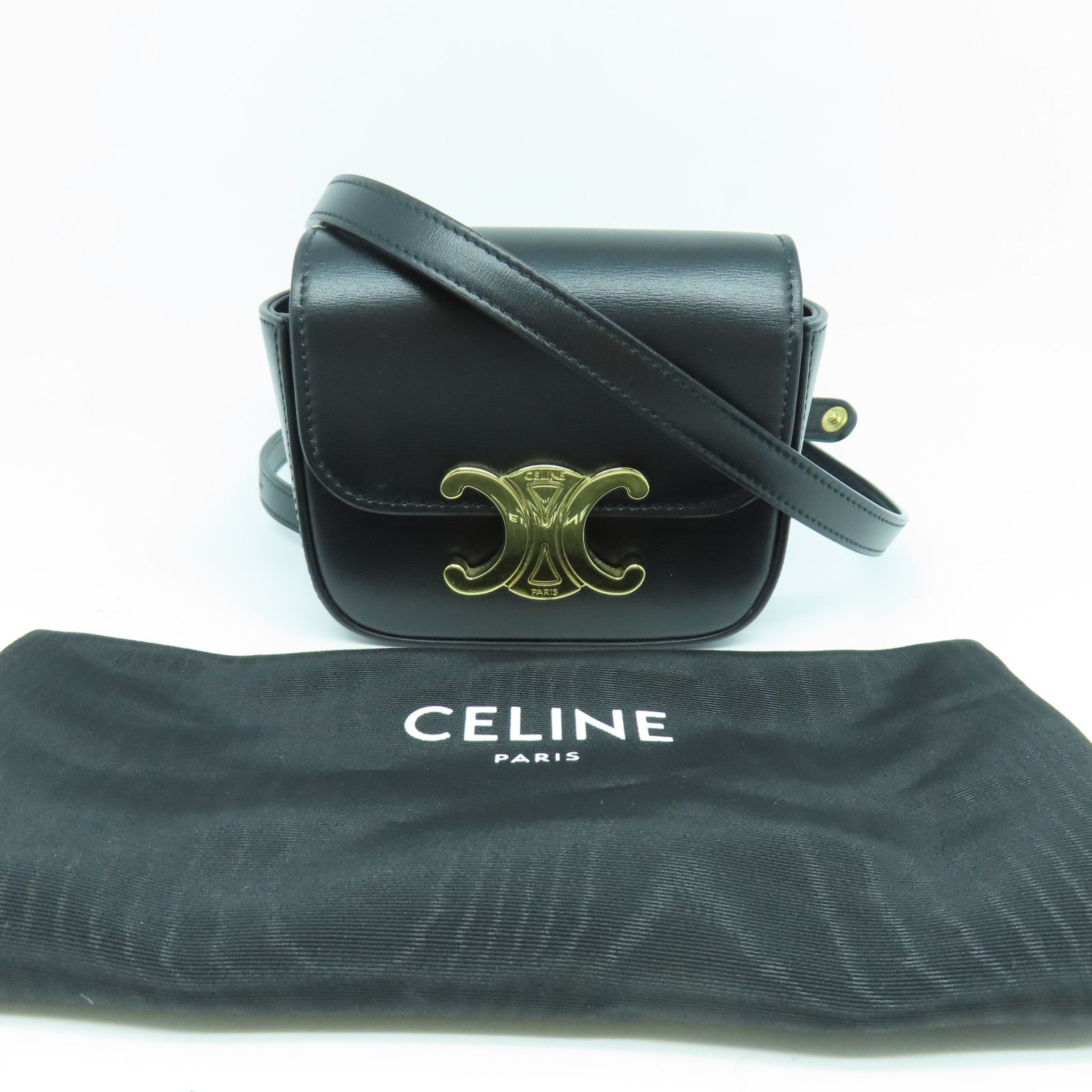 CELINE 牛皮皮革Claude Mini Bag金扣肩背袋黑色
