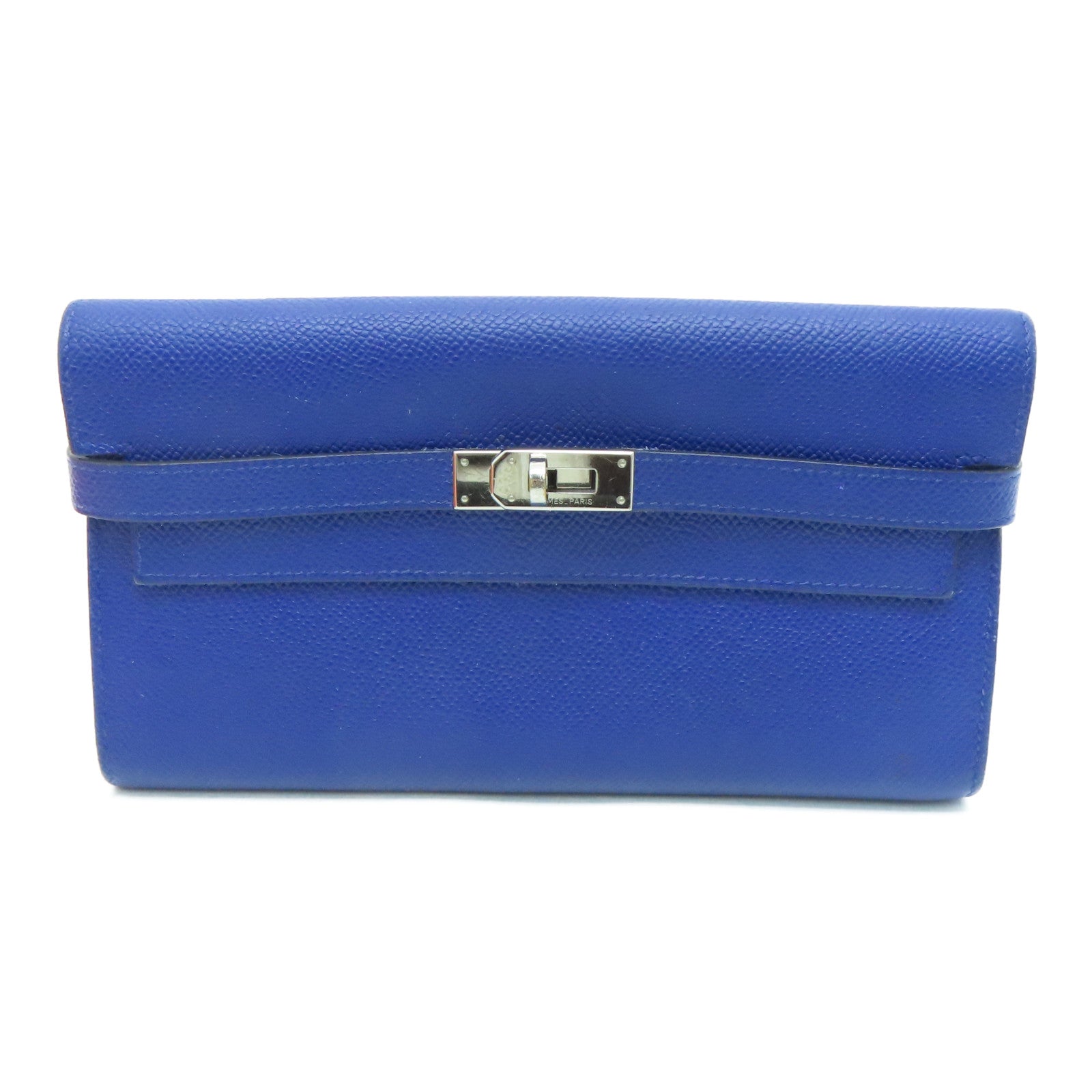 HERMES 【激減優惠】Epsom皮革Kelly Wallet銀扣長銀包藍色Blue Saphir