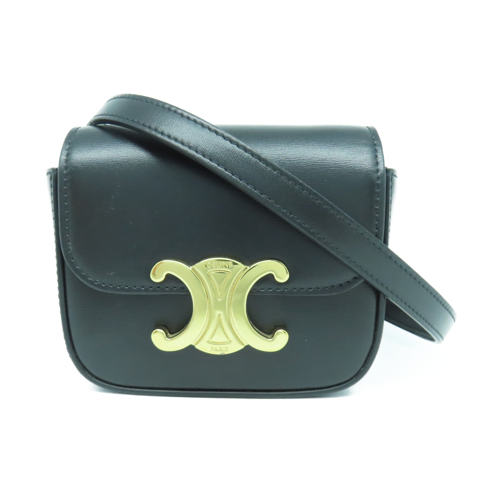 CELINE 牛皮皮革Claude Mini Bag金扣肩背袋黑色