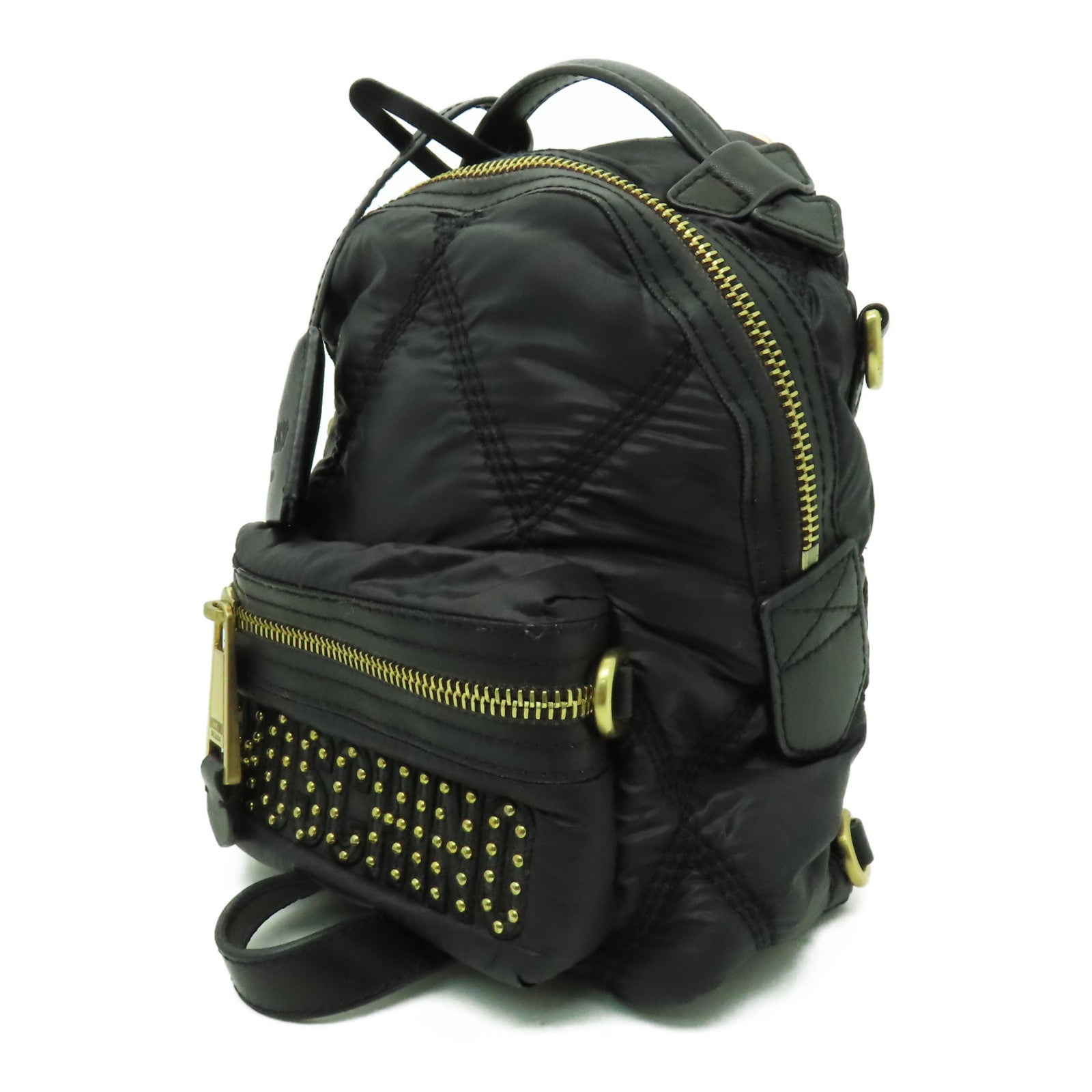 MOSCHINO 菱格尼龍Mini Backpack金扣背包黑色
