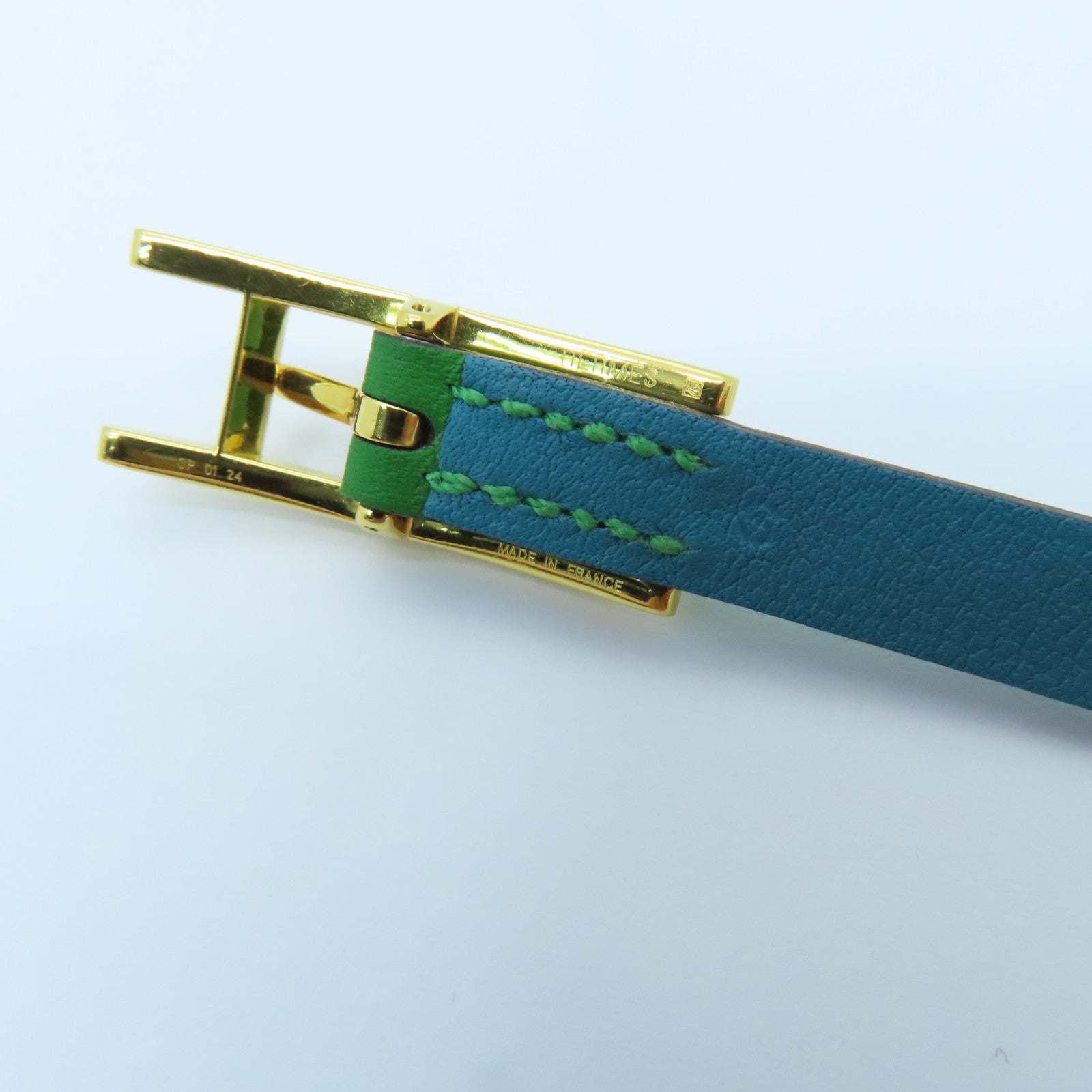 HERMES Swift皮革Hapi Ⅱ金扣手鏈綠色